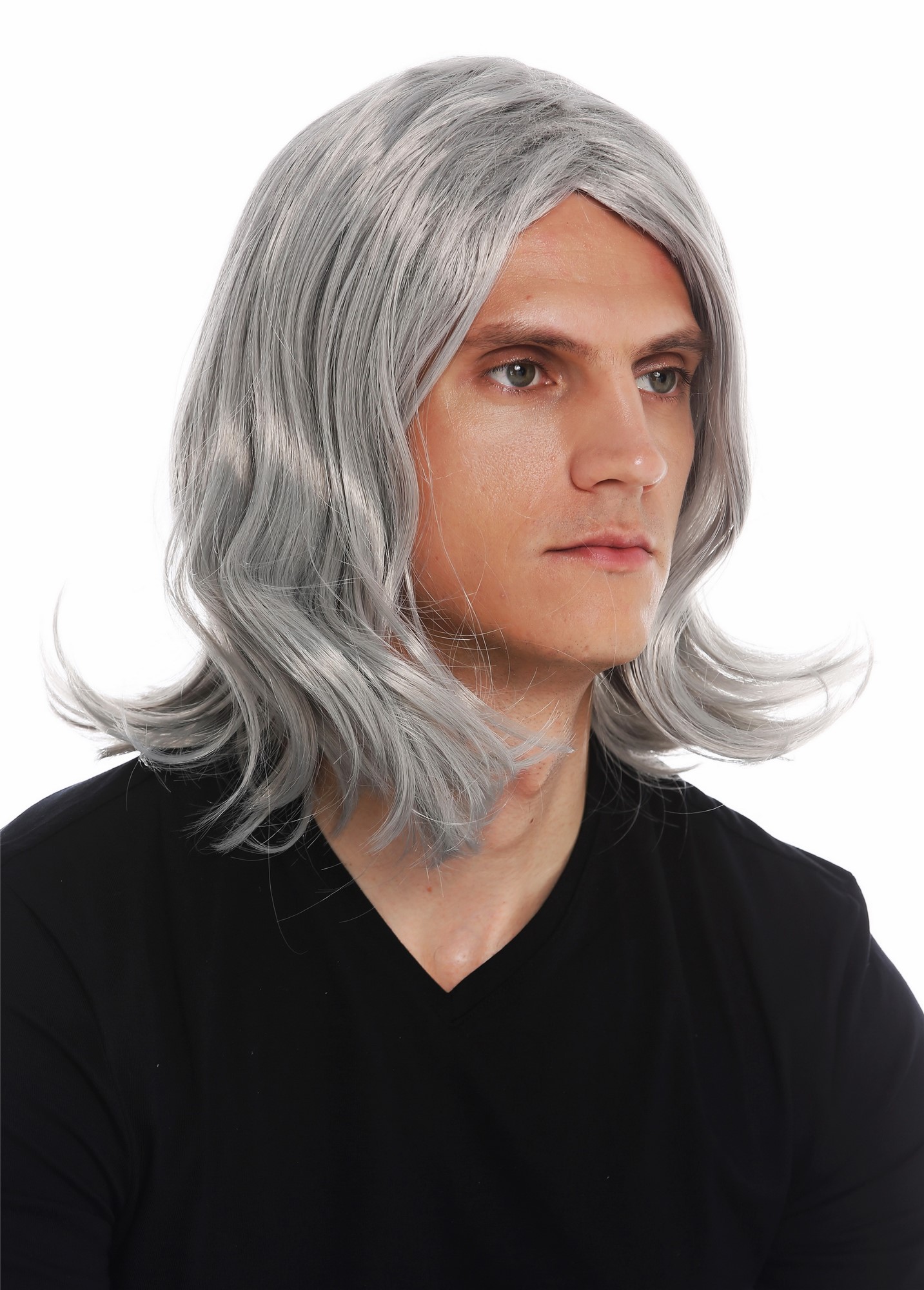 günstige Party Perücke, Perücke Herren lang grau Mittelscheitel gewellt alter Rockstar 3056-FR68A, Ansicht 5, WIG ME UP: Ihr Perücken Online Shop wellige Party Perücke Silbergrau schulterlange Haare Unisex