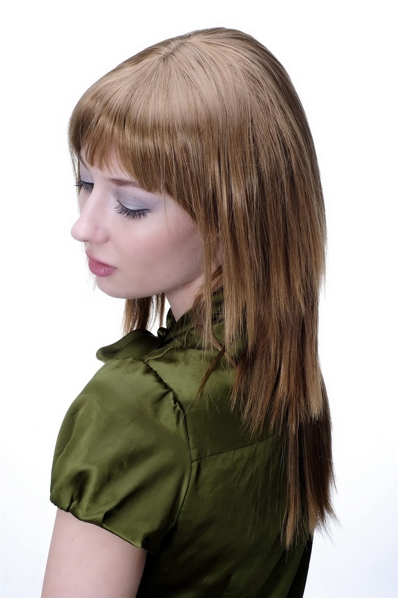hochwertige Qualitätsperücken, Damen Perücke glatt gestuft lang Pony dunkelblond + rötlich 9214-14T27, Ansicht 5, WIG ME UP: Ihr Perücken Online Shop glatte Tressen-Perücke mit Kopfhaut-Imitat Hellbraun und Kupferblond lange Haare für Damen
