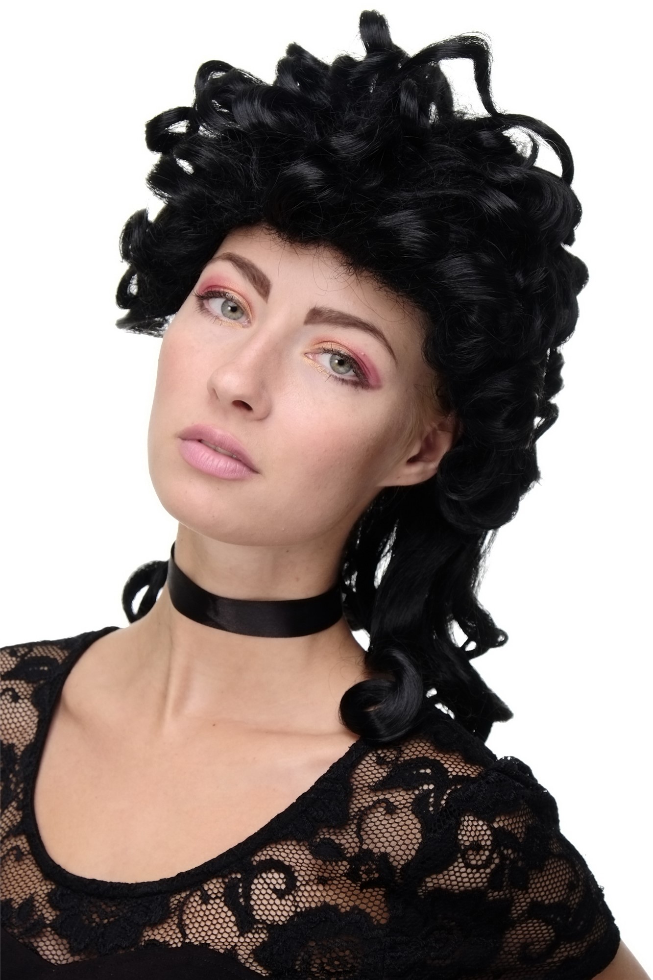 Lady  Wig Cosplay Theatre Renaissance Baroque Rococo Marie Antoinette curls curly black, view 2, WIG ME UP: Your Perücken Online Shop Quality Wigs, Ladies, Black, curled, shoulder-length