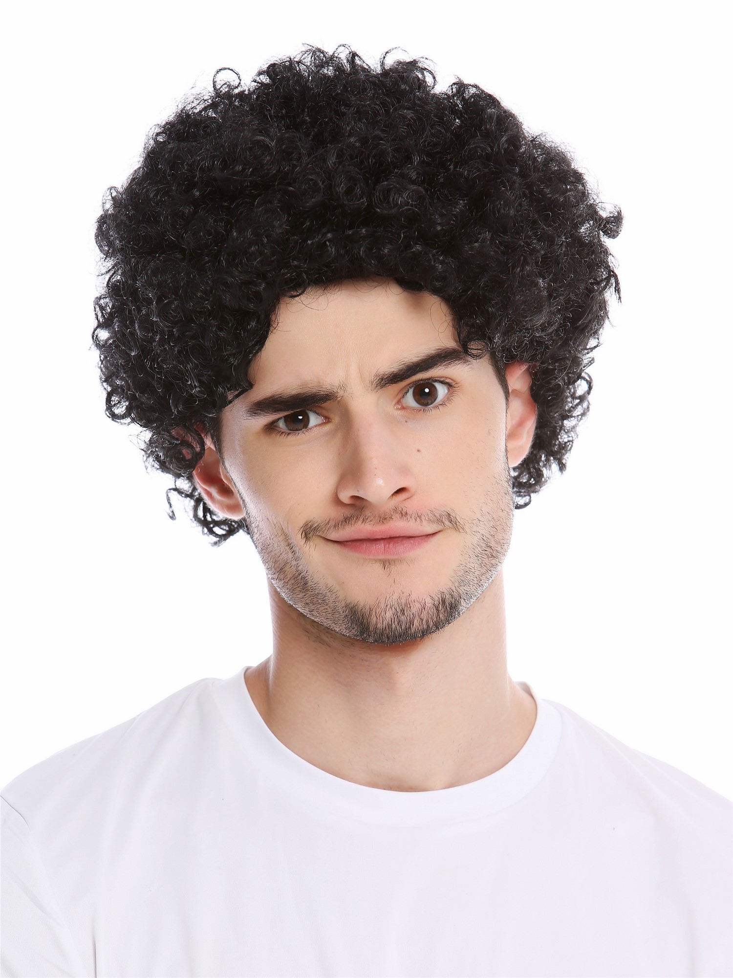 günstige Party Perücke, Perücke kurz kraus Afro gelockt schwarz PW0186-P103, Vorderansicht, WIG ME UP: Ihr Perücken Online Shop lockige Party Perücke Schwarz kurze Haare Unisex