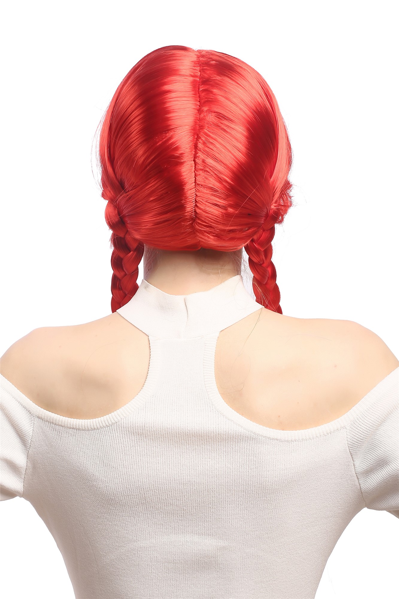 Lady Wig Halloween Lolita schoolgirl long braided plaits fringe red XR-008, view 4, WIG ME UP: Your Perücken Online Shop Party Wig, Ladies, bright red, Braided, long