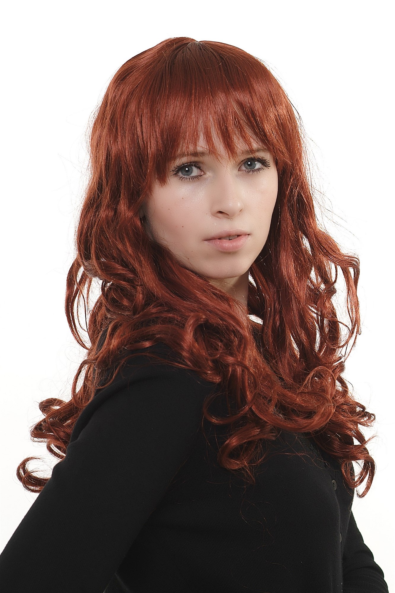 Lady wig sexy wild fringe bangs dark red urls volume Jezebel She-Devil 3404, view 6, WIG ME UP: Your Perücken Online Shop Quality Wigs, Ladies, copper, wavy, long