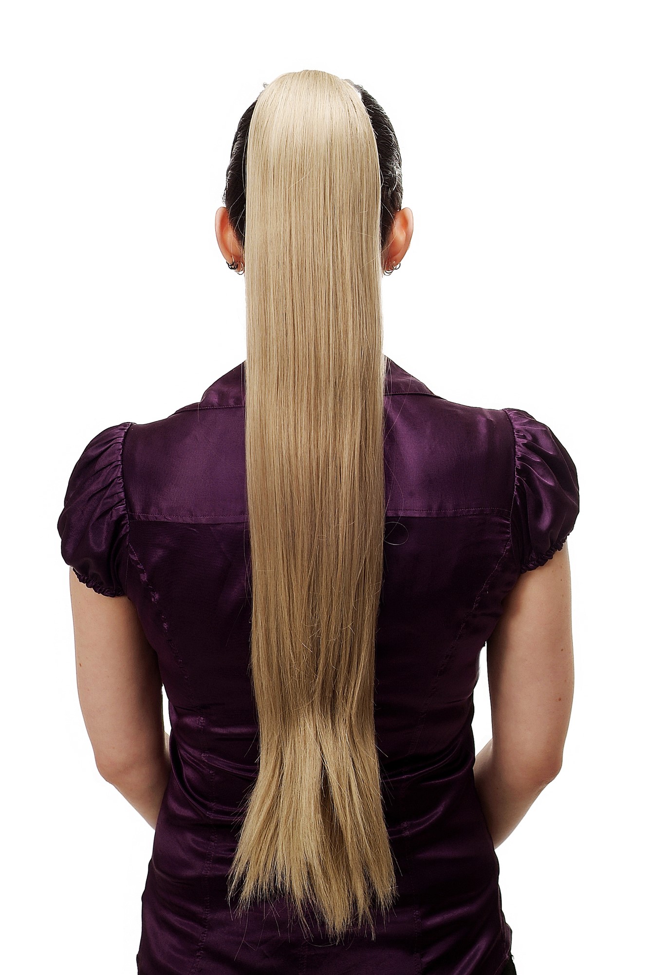 hochwertiges Haarteil Zopf mit Butterfly-Clip sehr lang glatt Blond-Mix T113-613L/18, Vorderansicht, WIG ME UP: Ihr Perücken Online Shop glattes Zopf-Haarteil Blond-Mix 70 cm lang