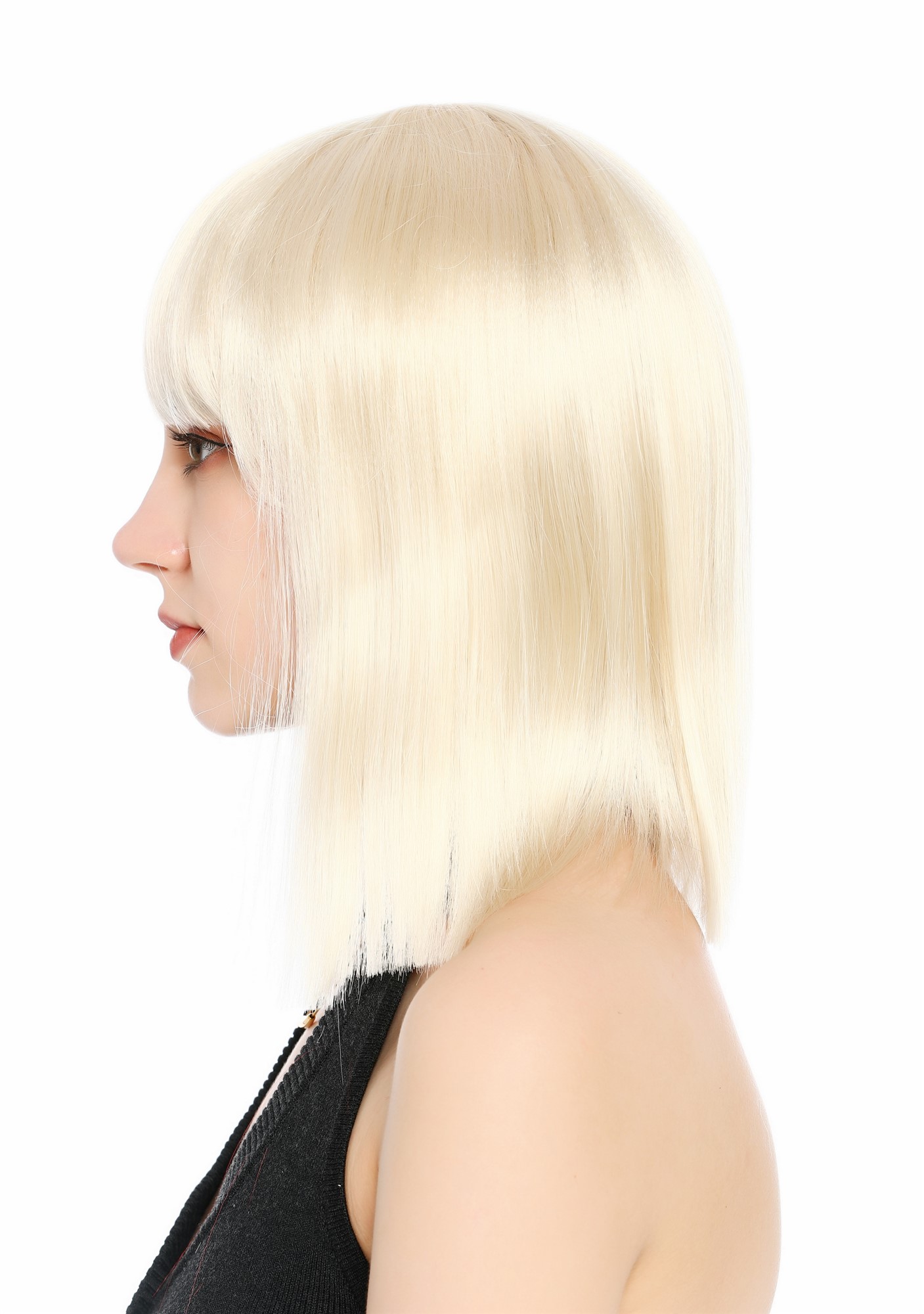 Perücke Damen Longbob glatt schulterlang Pony Clavi-Cut Platinblodn Hellblond VK-64-613