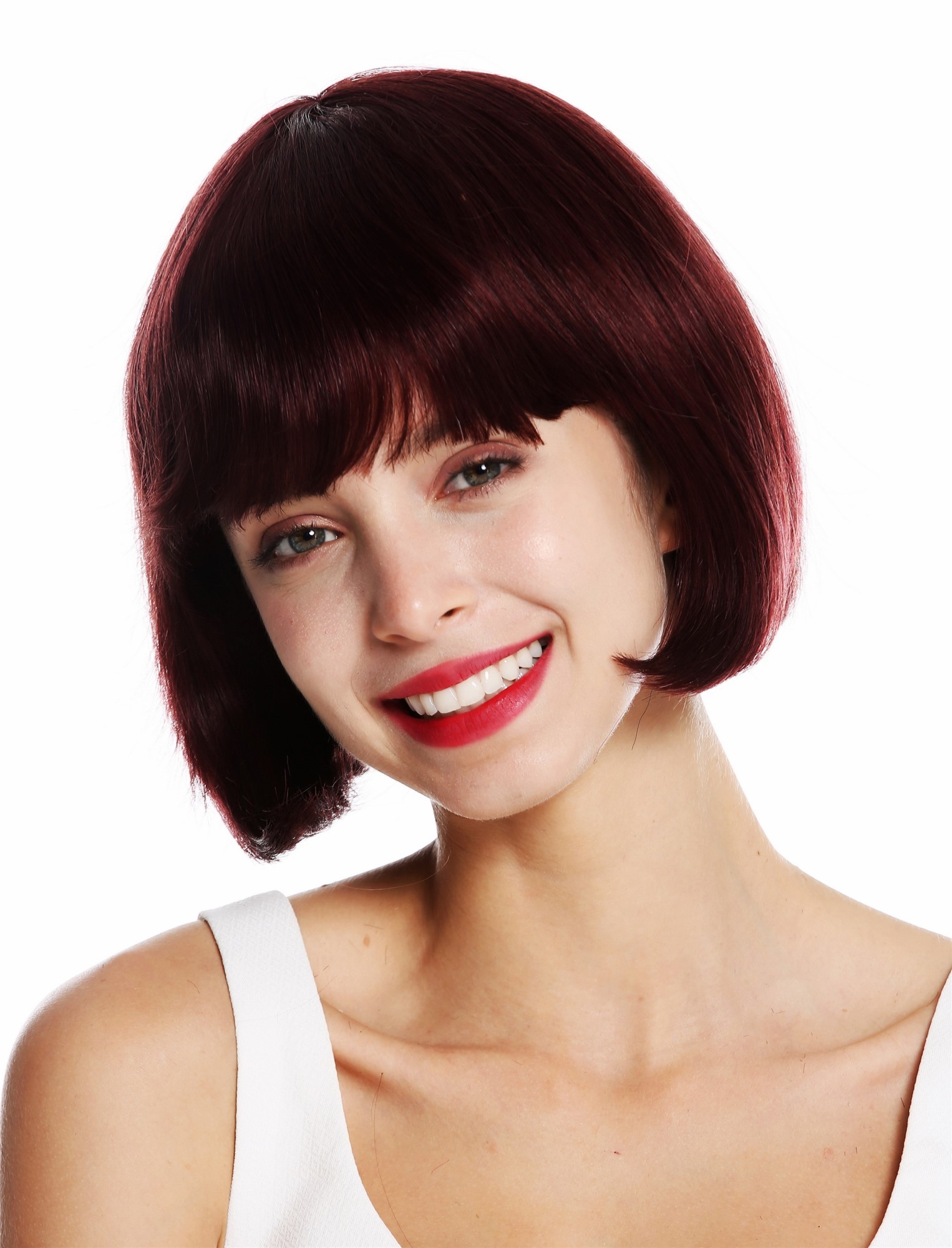Lady wig real human hair short bob stykle straight bangs bordeaux red VK-57-HH, view 2, WIG ME UP: Your Perücken Online Shop Quality Wigs, Ladies, eggplant red, straight, short, Real Human Hair