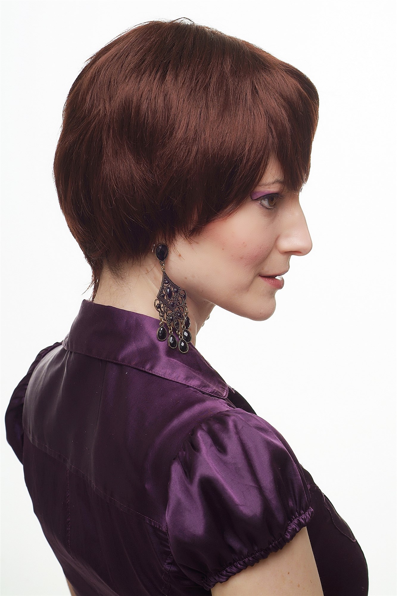 Lady women wig short teased backcombed style reddish dark brown mahogany 1245, view 3, WIG ME UP: Your Perücken Online Shop Quality Wigs, Ladies, chestnut, straight, short