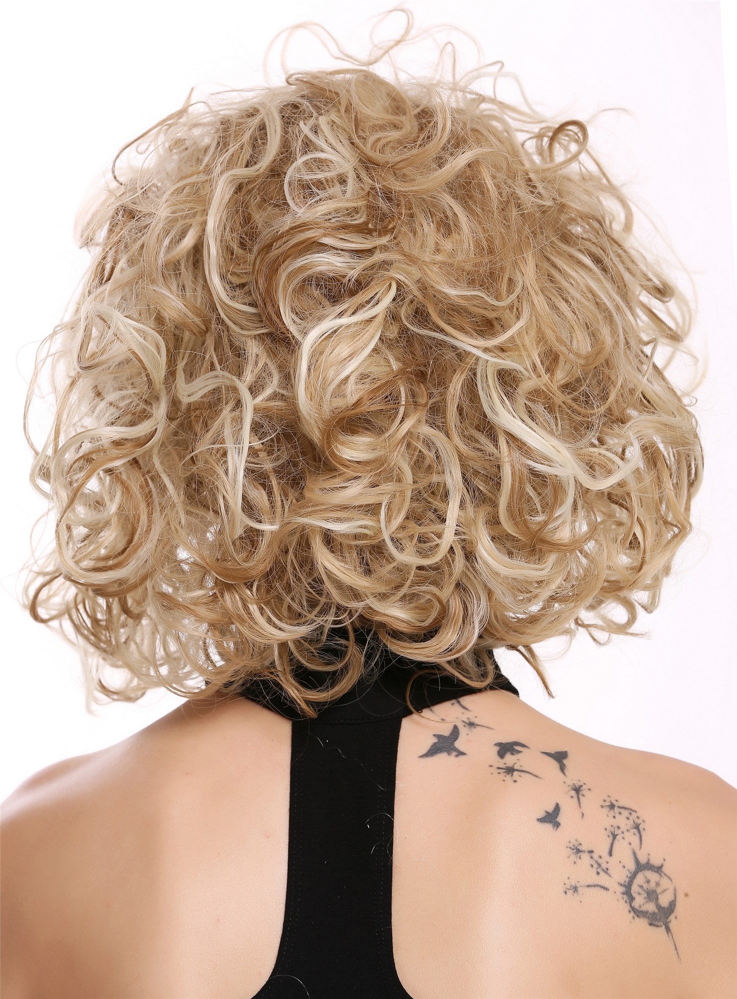 Quality Wigs, Ladies, strawberry blonde-golden blonde-platinum blonde, curled, shoulder-length