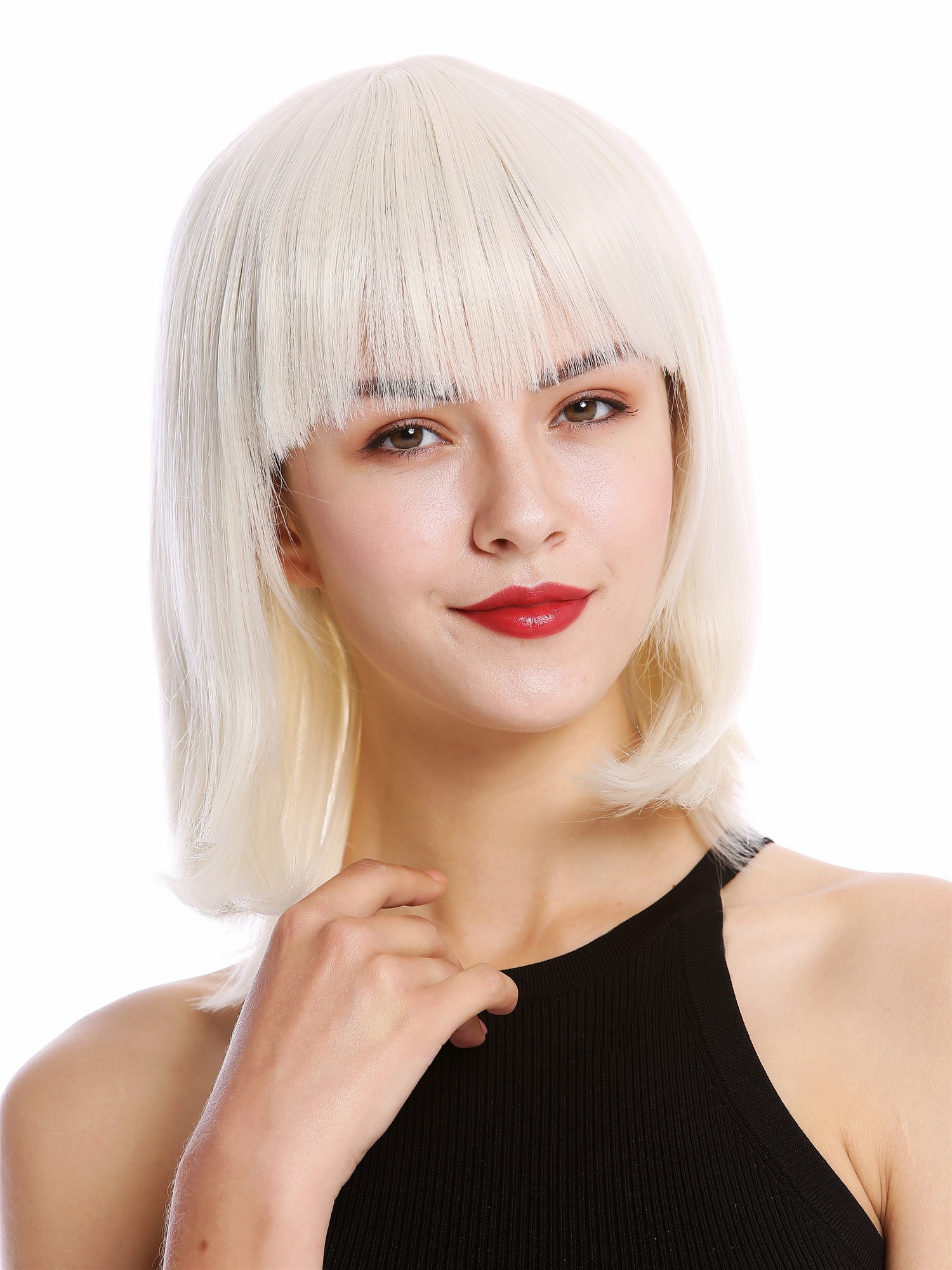hochwertige Qualitätsperücken, Perücke kurz Longbob Pony glatt Weißblond YZF-4362-60, Ansicht 2, WIG ME UP: Ihr Perücken Online Shop glatte Tressen-Perücke mit Kopfhaut-Imitat Perlblond schulterlange Haare für Damen