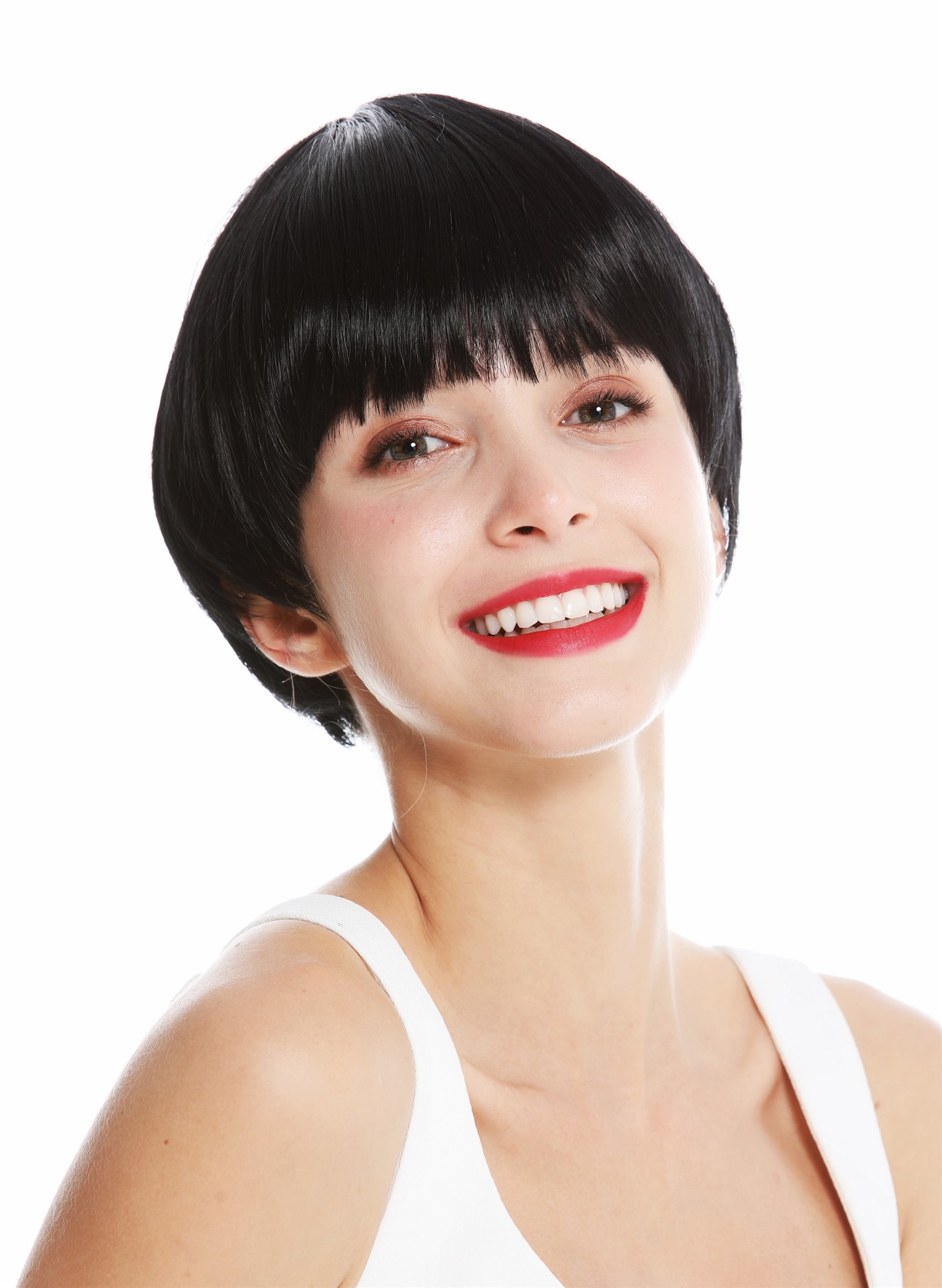 hochwertige Qualitätsperücken, Damen Perücke sehr kurz Page schwarz GFW2703-1, Ansicht 2, WIG ME UP: Ihr Perücken Online Shop glatte Tressen-Perücke mit Kopfhaut-Imitat Schwarz kurze Haare für Damen