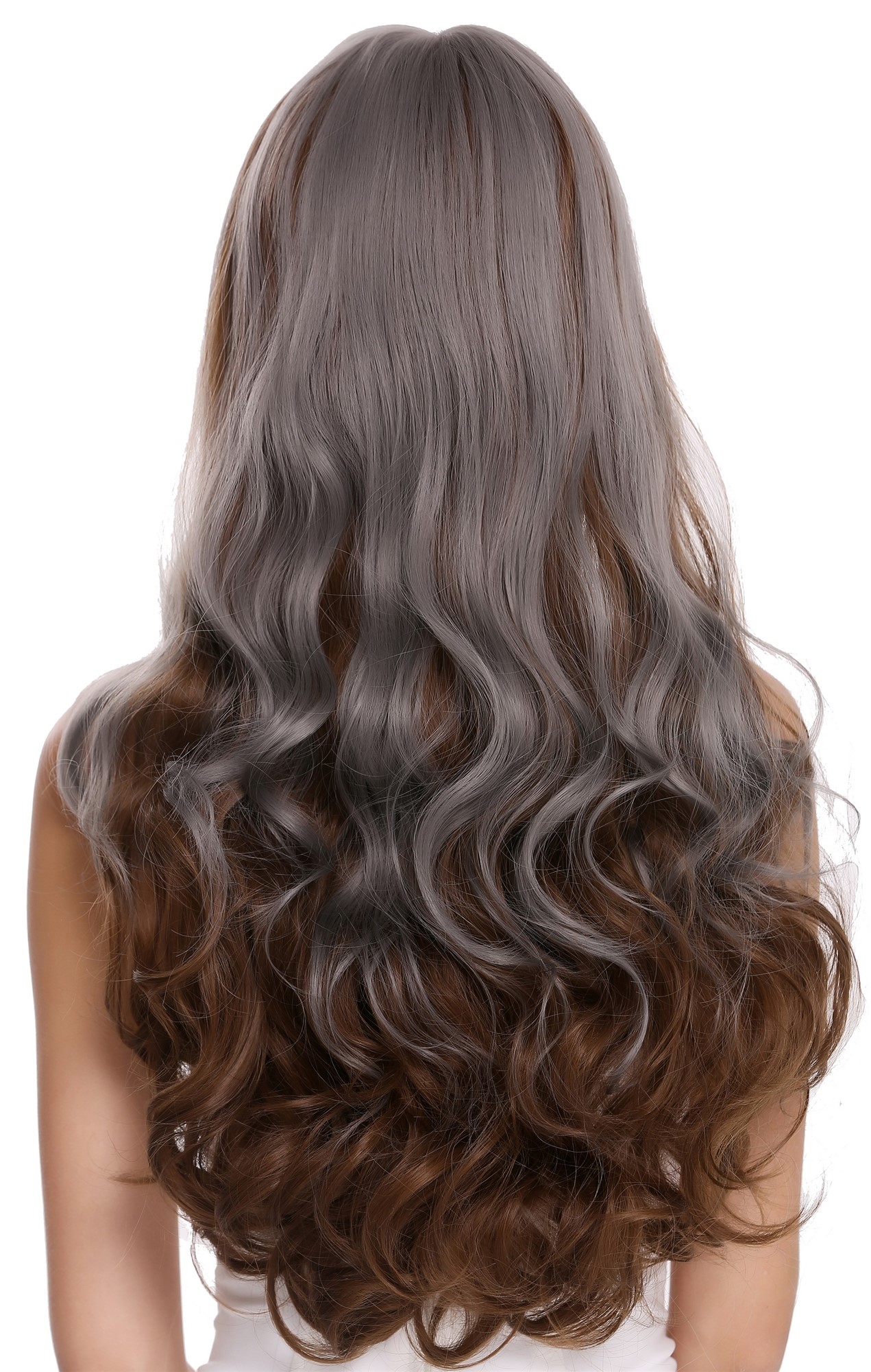 Women's wig long fringe wavy curly Balayage highlights grey brown lady MS1725, view 4, WIG ME UP: Your Perücken Online Shop Quality Wigs, Ladies, ash gray-golden brown, wavy, long