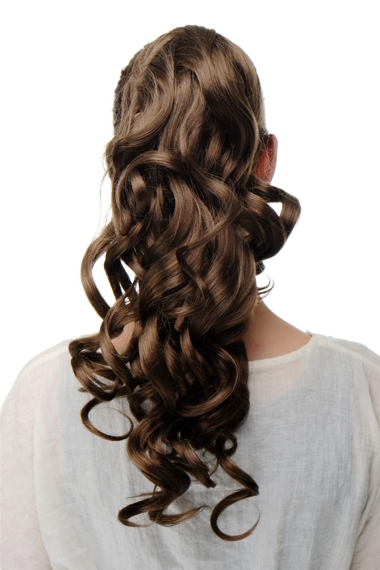 Hairpiece PONYTAIL extension VERY long BEAUTIFUL wavy slightly curly curls medium gold brown 20", front view, WIG ME UP: Your Perücken Online Shop Ponytails, medium golden brown, curled, long