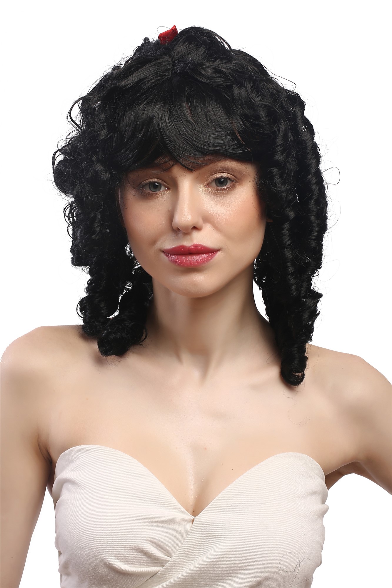 Lady Wig Fancy Dress Victorian Colonial romantic style black + ribbon coils curls Gothic Lolita, view 2, WIG ME UP: Your Perücken Online Shop Party Wig, Ladies, Black, curled, shoulder-length