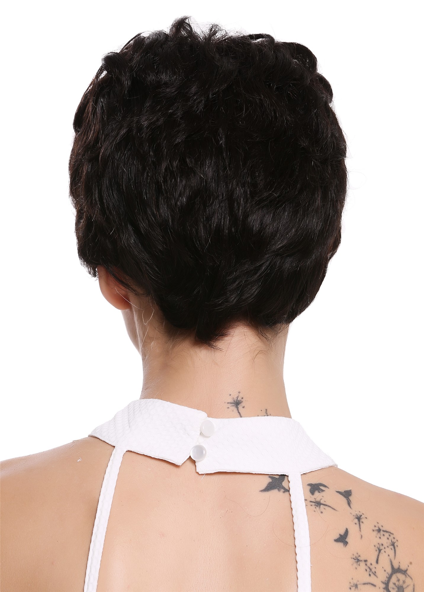 hochwertige Qualitätsperücken, Perücke Echthaar Herren Damen kurz Dunkelbraun natur NG-HH-13-0, Ansicht 4, WIG ME UP: Ihr Perücken Online Shop wellige Tressen-Perücke 100% Echthaar natur, ungefärbt kurze Haare für Unisex