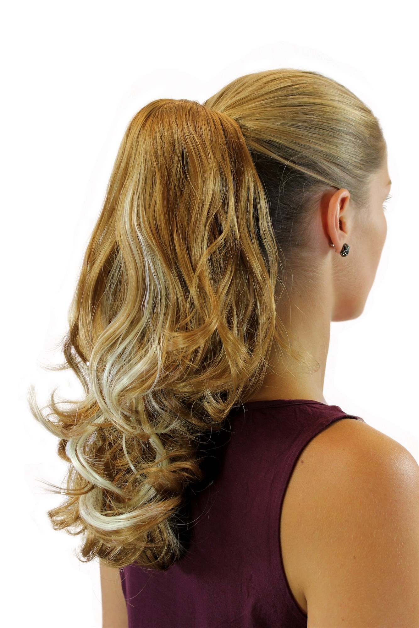 JL-0058-26H613 Ponytail Hairpiece extension medium length wavy blond streaked with platinum highlights claw clamp 16", front view, WIG ME UP: Your Perücken Online Shop Ponytails, light blonde-light blonde mix, wavy, shoulder-length