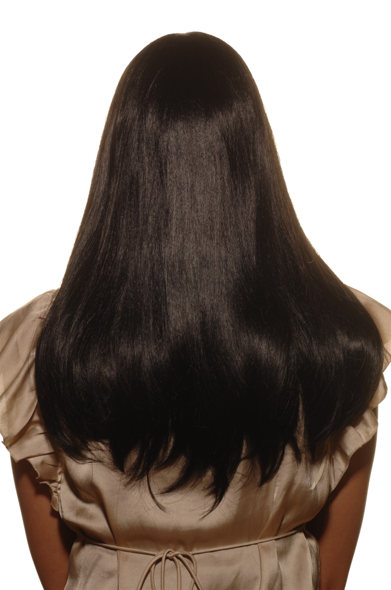 hochwertige Qualitätsperücken, Damen Perücke lang glatt Mittelscheitel schwarz samtschwarz SA-151-1B, Ansicht 3, WIG ME UP: Ihr Perücken Online Shop glatte Tressen-Perücke mit Kopfhaut-Imitat Samtschwarz lange Haare für Damen