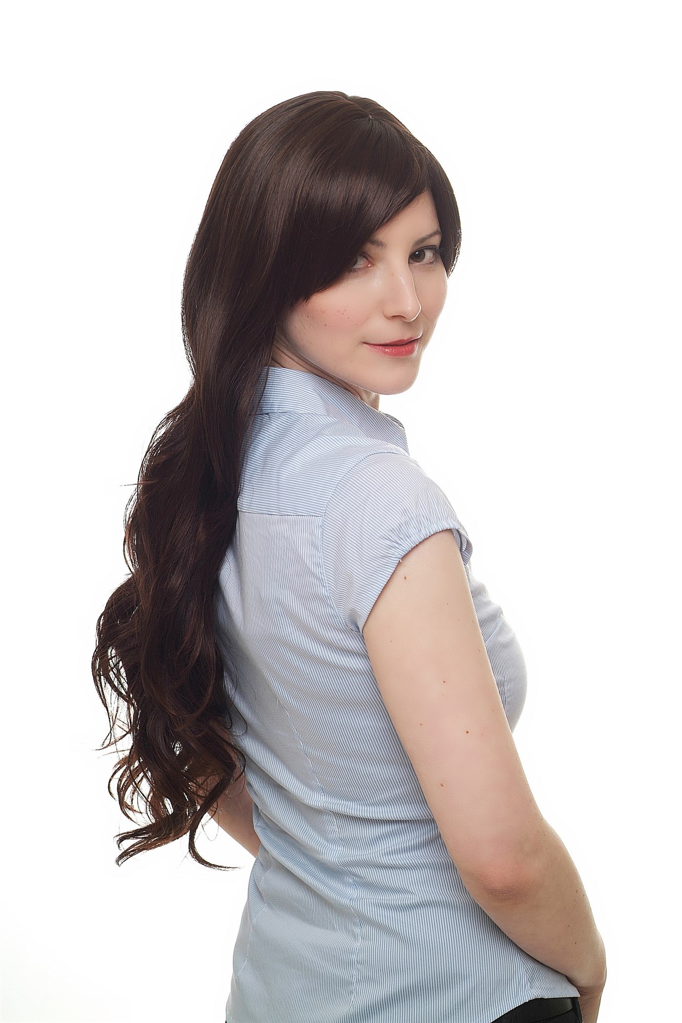 hochwertige Qualitätsperücken, Perücke Mahagoni gewellt Scheitel H9562-2T33, Ansicht 6, WIG ME UP: Ihr Perücken Online Shop wellige Tressen-Perücke mit Kopfhaut-Imitat Braun sehr lange Haare für Damen