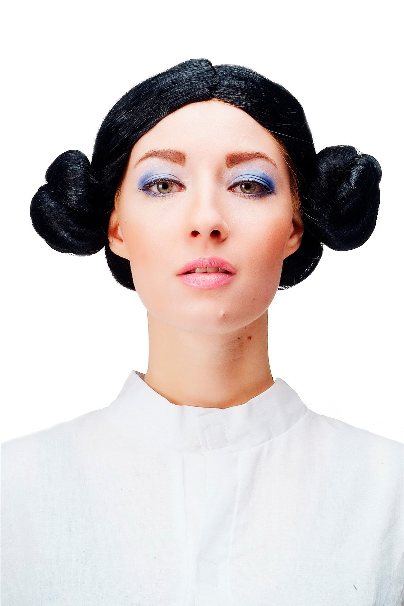 Lady wig black 2 hairbuns East European German traditional Hipster Princess 4253, front view, WIG ME UP: Your Perücken Online Shop Party Wig, Ladies, Black, Braided, short