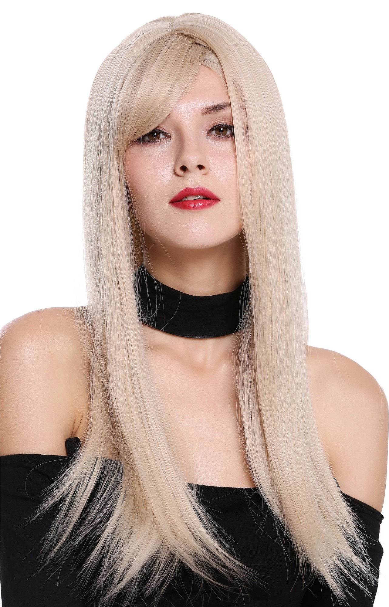 Women's wig lady long sleek parting parted  light blonde mix DM-03, front view, WIG ME UP: Your Perücken Online Shop Quality Wigs, Ladies, straw blonde-light blonde mix, straight, long