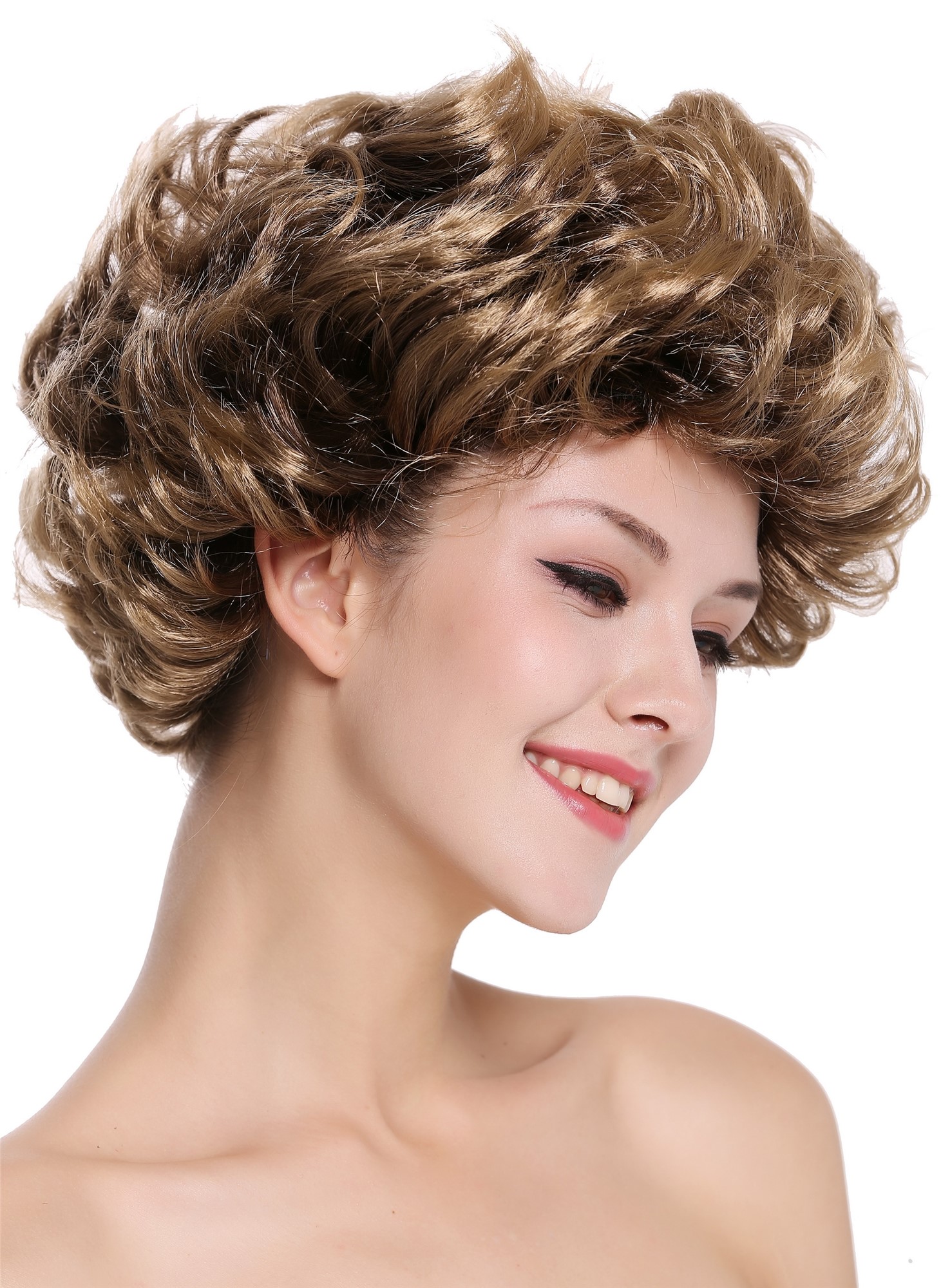günstige Party Perücke, Perücke Kurz Braun Mix 80er 91097-ZA4TZA7, Vorderansicht, WIG ME UP: Ihr Perücken Online Shop wellige Party Perücke Braun kurze Haare für Damen