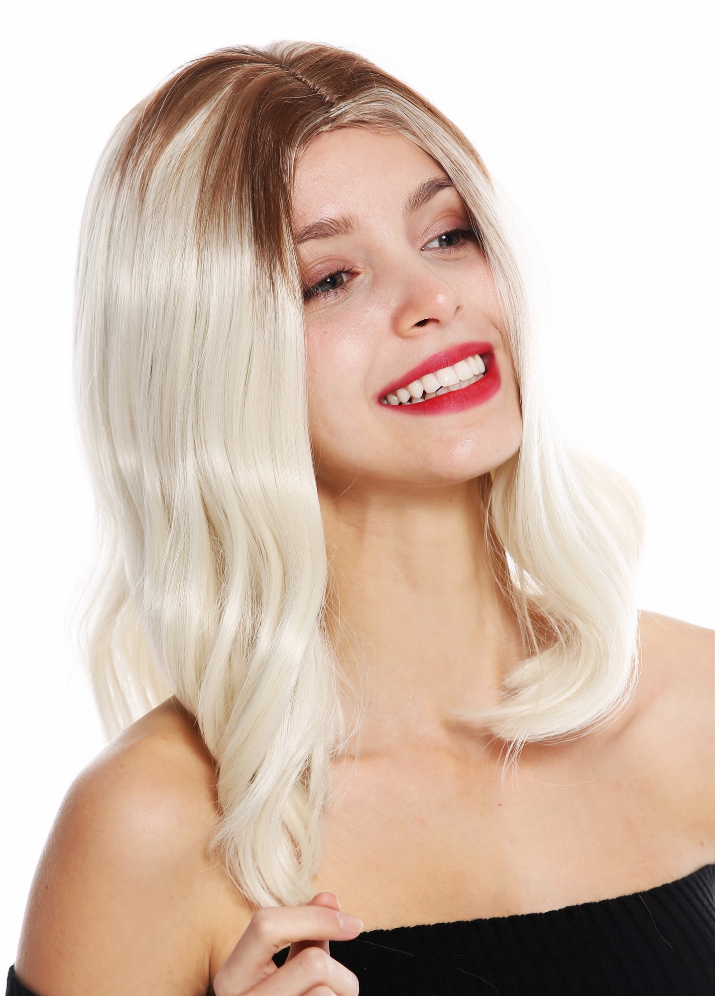 hochwertige Qualitätsperücken, Perücke mittellang Mittelscheitel Ombre Braun Blond GFW2702-613B+12T613B, Vorderansicht, WIG ME UP: Ihr Perücken Online Shop glatte Tressen-Perücke mit Kopfhaut-Imitat Blond-Braun-Mix schulterlange Haare für Damen