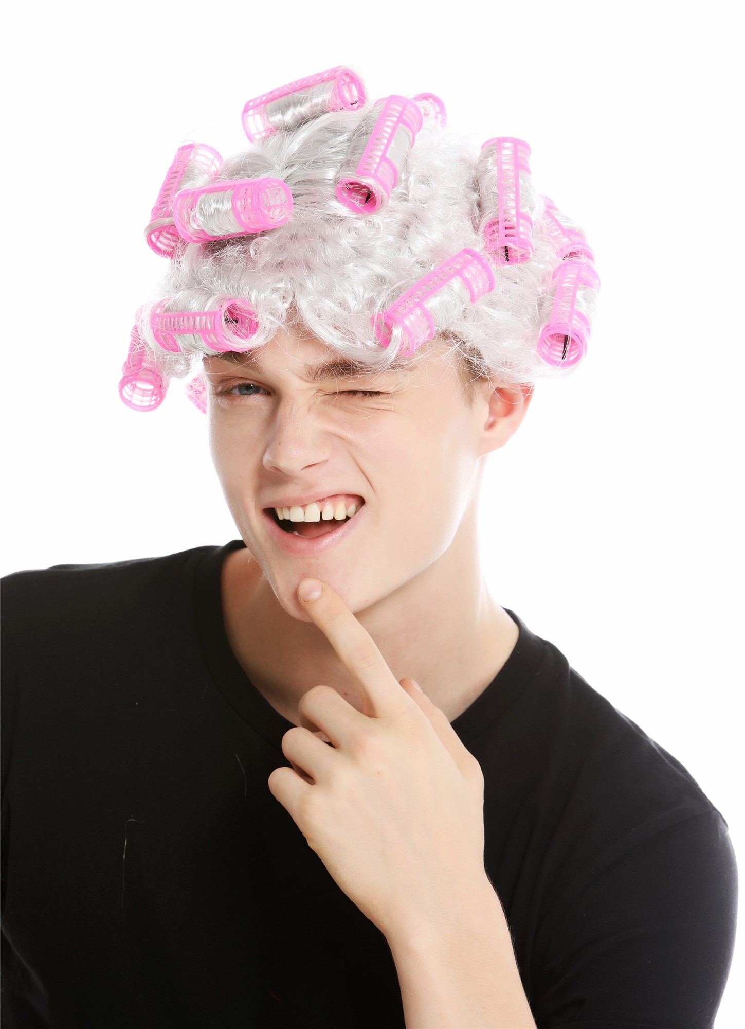 Women's party wig housewife hair rollers grey white grey light grey trashy 4204, view 6, WIG ME UP: Your Perücken Online Shop Party Wig, Ladies, light gray, curled, short