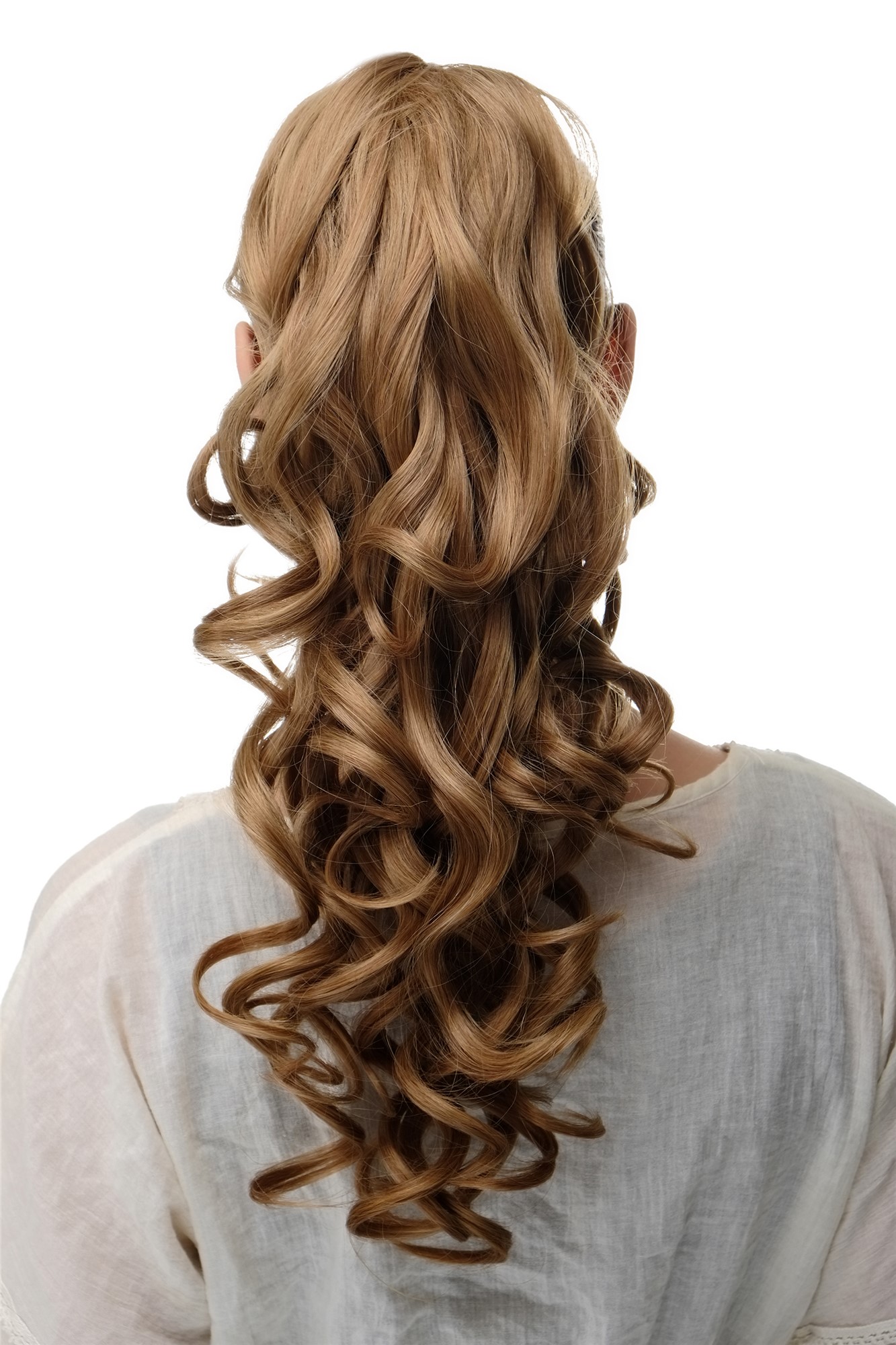 SA09-26C Hairpiece PONYTAIL extension VERY long BEAUTIFUL wavy slightly curly curls dark blond 20", front view, WIG ME UP: Your Perücken Online Shop Ponytails, golden blonde-copper blonde mix, curled, long