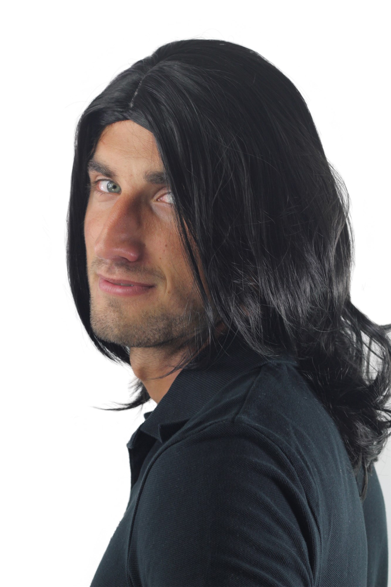 Men's WIG (for Men or Unisex) HIGH  synthetic BLACK longer hair long parting INDIE youthful, view 5, WIG ME UP: Your Perücken Online Shop Quality Wigs, Men, velvet black, straight, shoulder-length