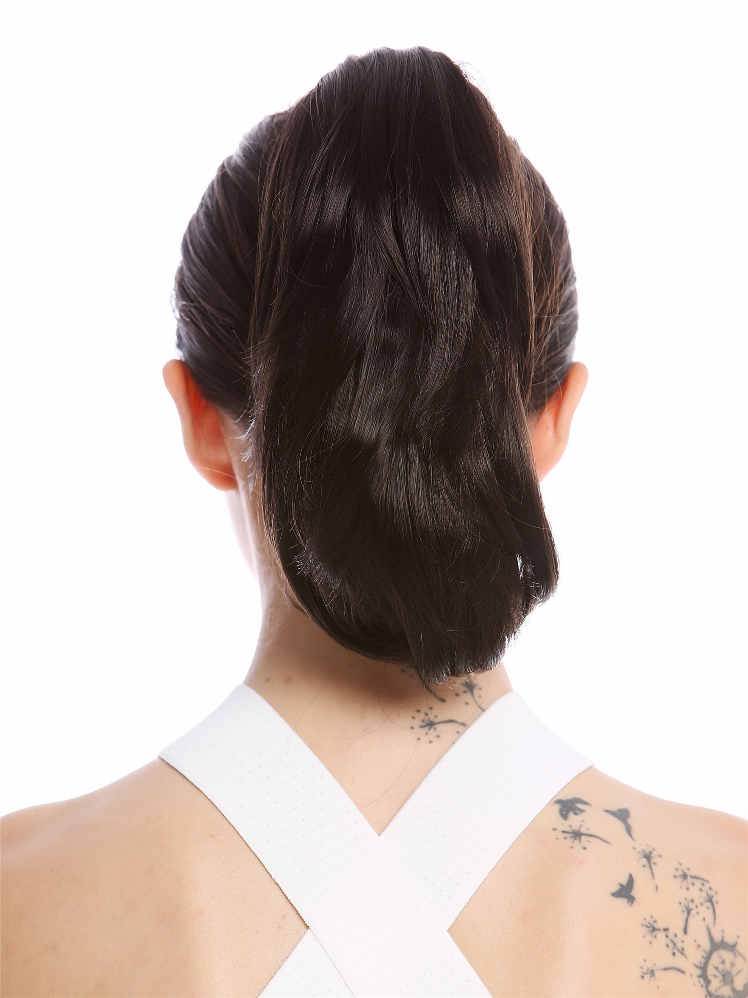 Ponytail Combs Clamp short straight slighty wavy voluminous dark brown MKB-29, front view, WIG ME UP: Your Perücken Online Shop Ponytails, dark brown, wavy, short