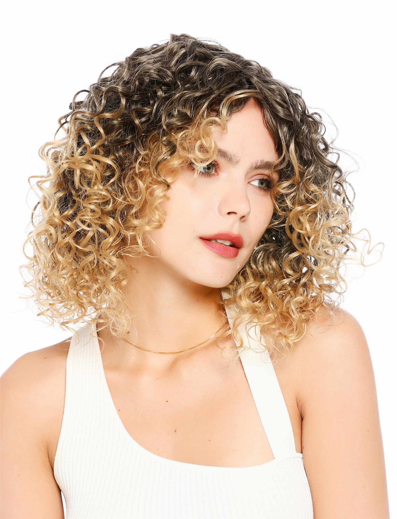 Damenperücke lang voluminös gelockt lockig Ombre Braun Mix kupferblonde Spitzen SZL0687-DHT4T18/27A