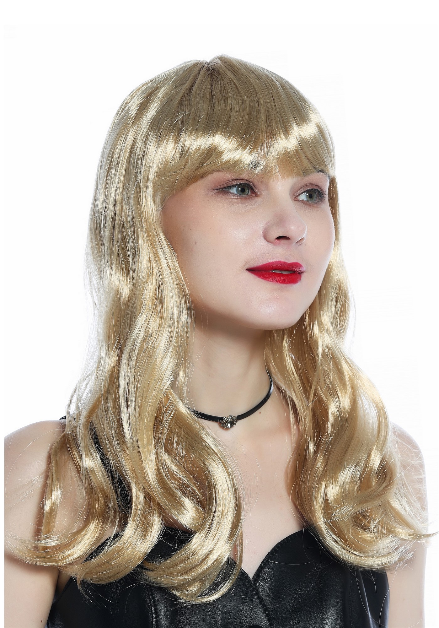 günstige Party Perücke, Perücke lang leicht gewellt Pony helles Blond Goldblond 210150-P424, Ansicht 2, WIG ME UP: Ihr Perücken Online Shop wellige Party Perücke Hellblond lange Haare für Damen