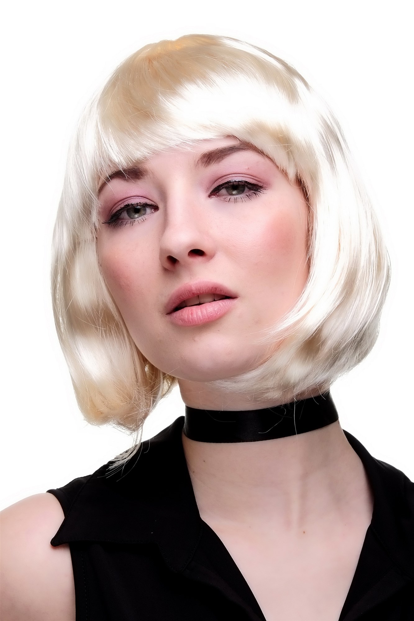 Party Halloween Disco lady women wig Bob fringe bangs short bright blond PW0114, front view, WIG ME UP: Your Perücken Online Shop Party Wig, Ladies, light blonde, straight, short