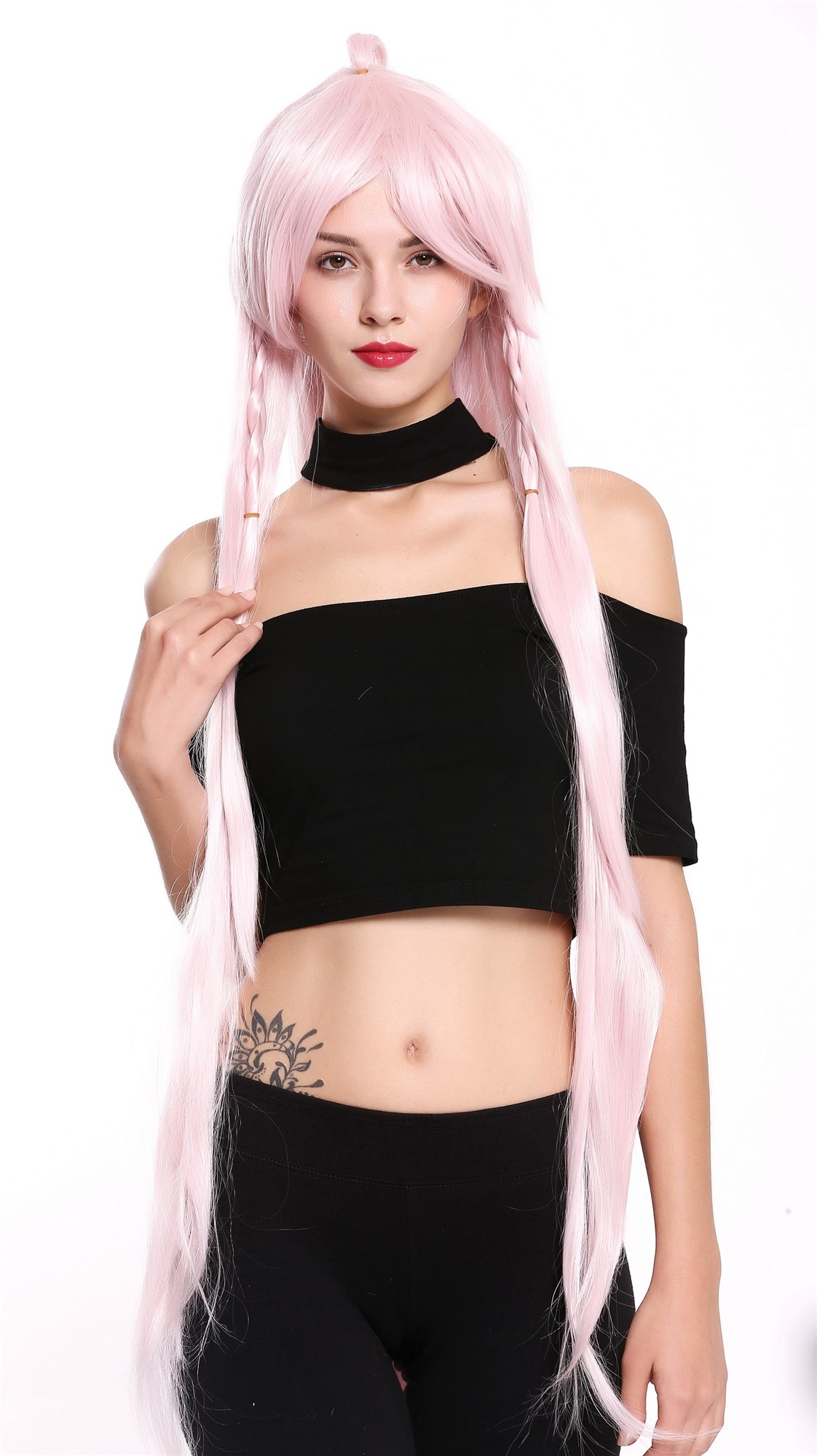 Lady Women Cosplay Wig very long layered braided pigtails light pink YZF-7183, front view, WIG ME UP: Your Perücken Online Shop Quality Wigs, Ladies, light pink, Braided, very long