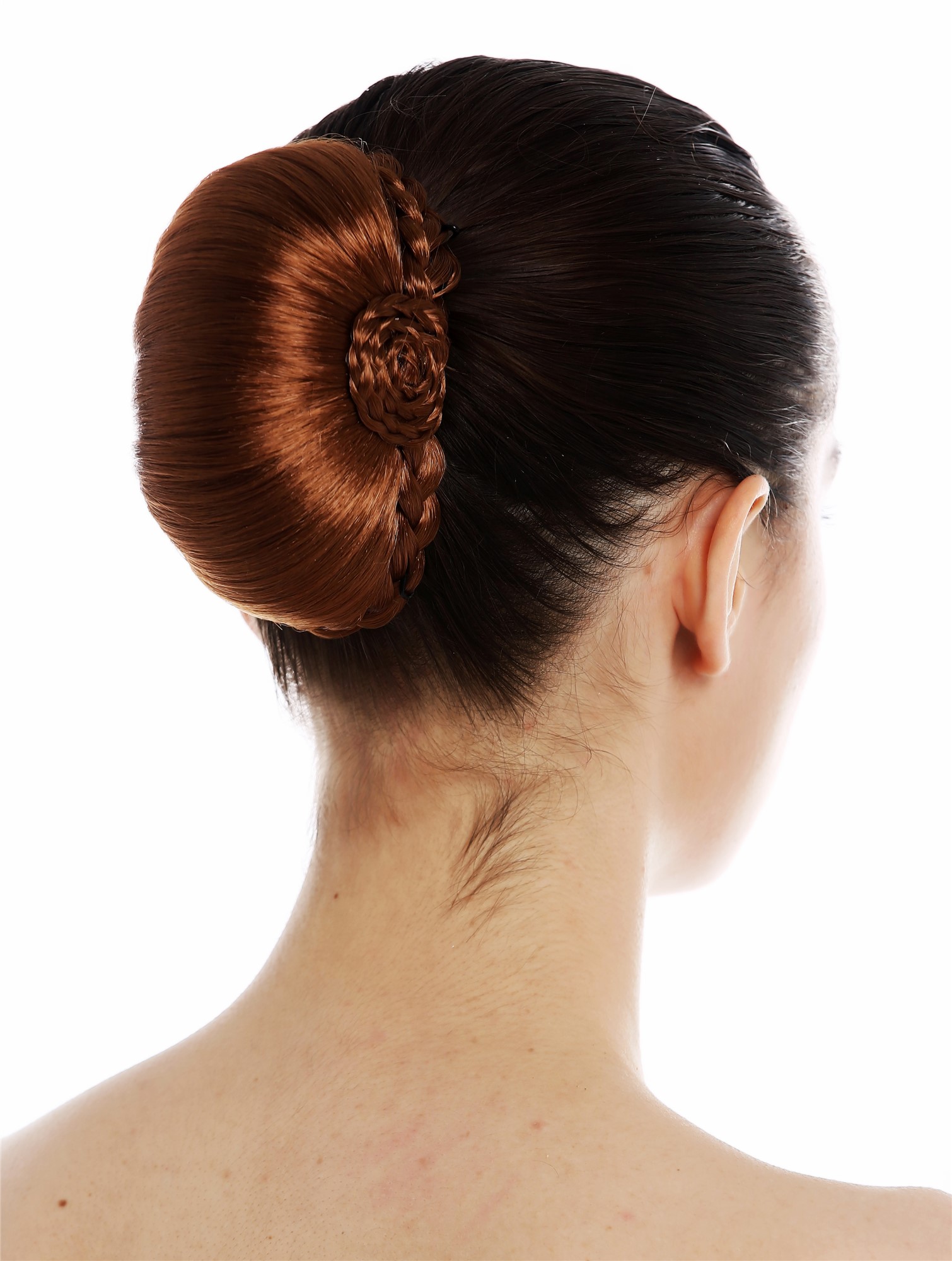 Dutt Haardutt Chignon traditionell geflochten oval Haarrose Rostbraun TYP-0063-P30, Vorderansicht, WIG ME UP: Ihr Perücken Online Shop geflochtener Dutt Haarteil Rostbraun