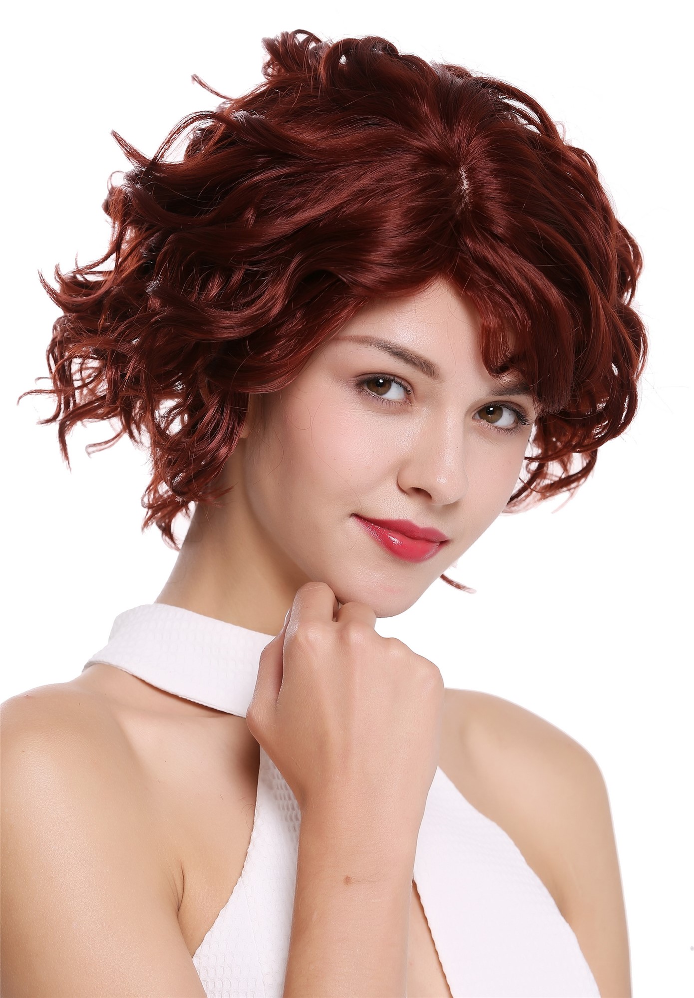 hochwertige Qualitätsperücken, Frauen Perücke kurz wild wellig Rotbraun MINA-35, Ansicht 4, WIG ME UP: Ihr Perücken Online Shop wellige Tressen-Perücke mit Kopfhaut-Imitat Rotbraun kurze Haare für Damen
