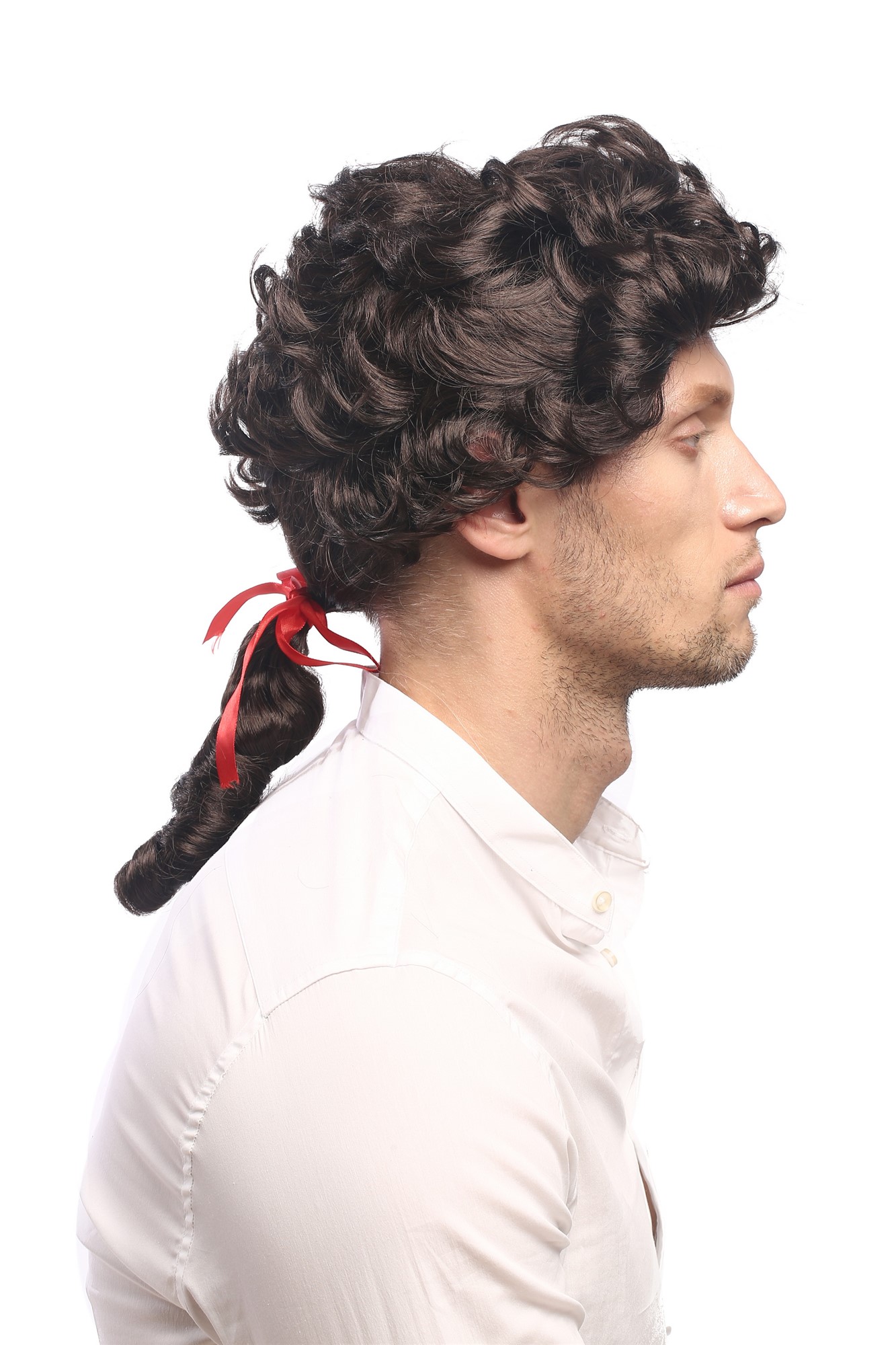 Man Lady Party Wig Casanova Baroque Renaissance short with ponytail ribbon Poet Court Lord brown, view 3, WIG ME UP: Your Perücken Online Shop Party Wig, Men, Brown, curled, shoulder-length