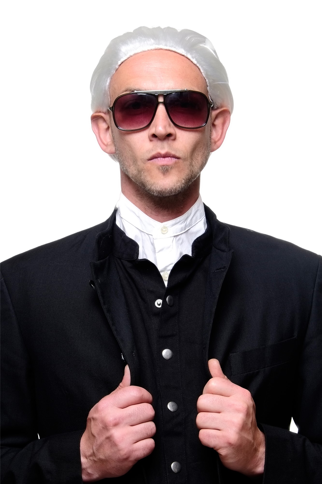 günstige Party Perücke, Herren Perücke Barock Edelmann Graf Dracula 4287-P68, Vorderansicht, WIG ME UP: Ihr Perücken Online Shop glatte Party Perücke weiß schulterlange Haare für Herren