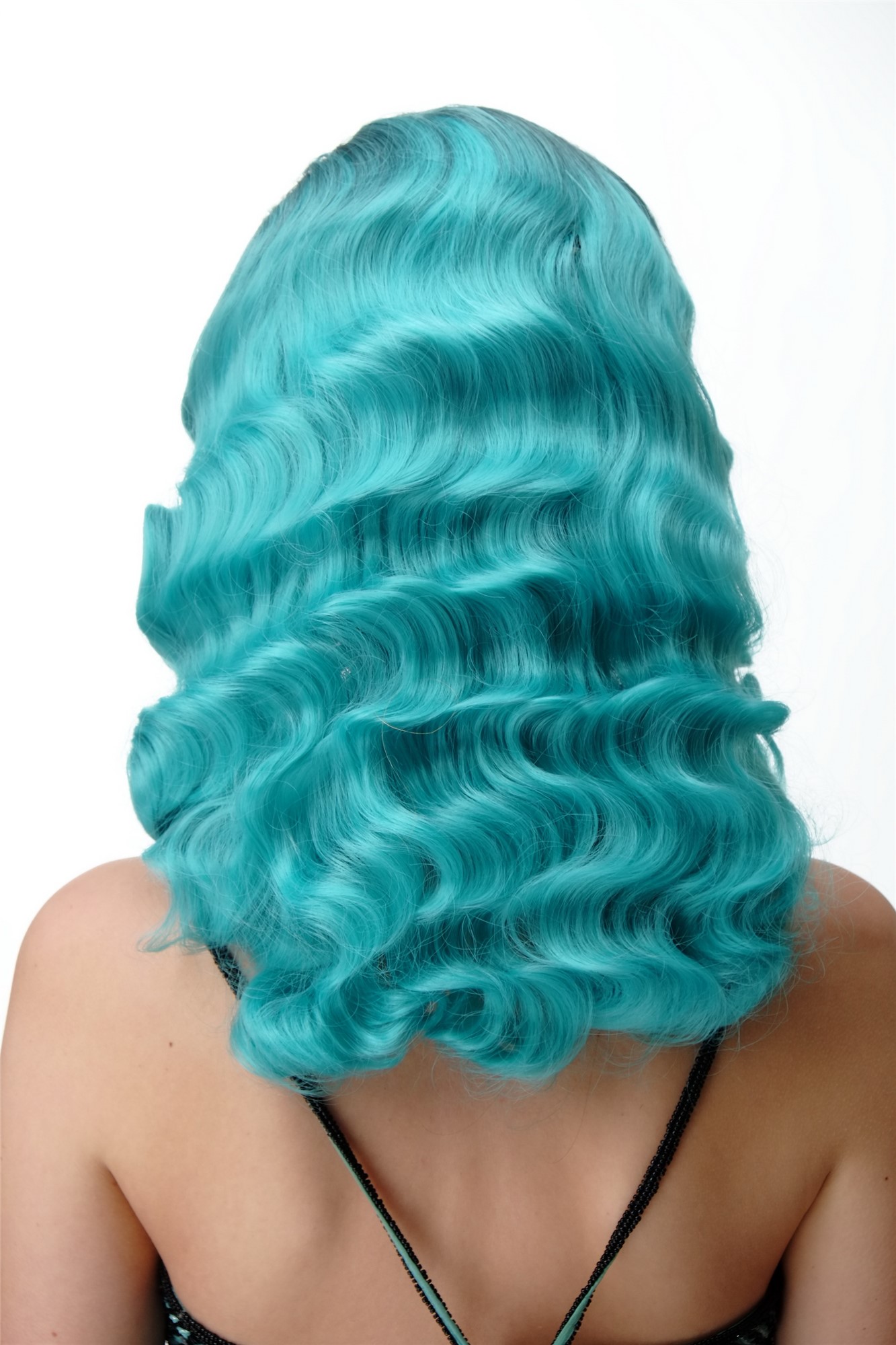 Quality Wigs, Ladies, turquoise green-deep black mix, wavy, shoulder-length