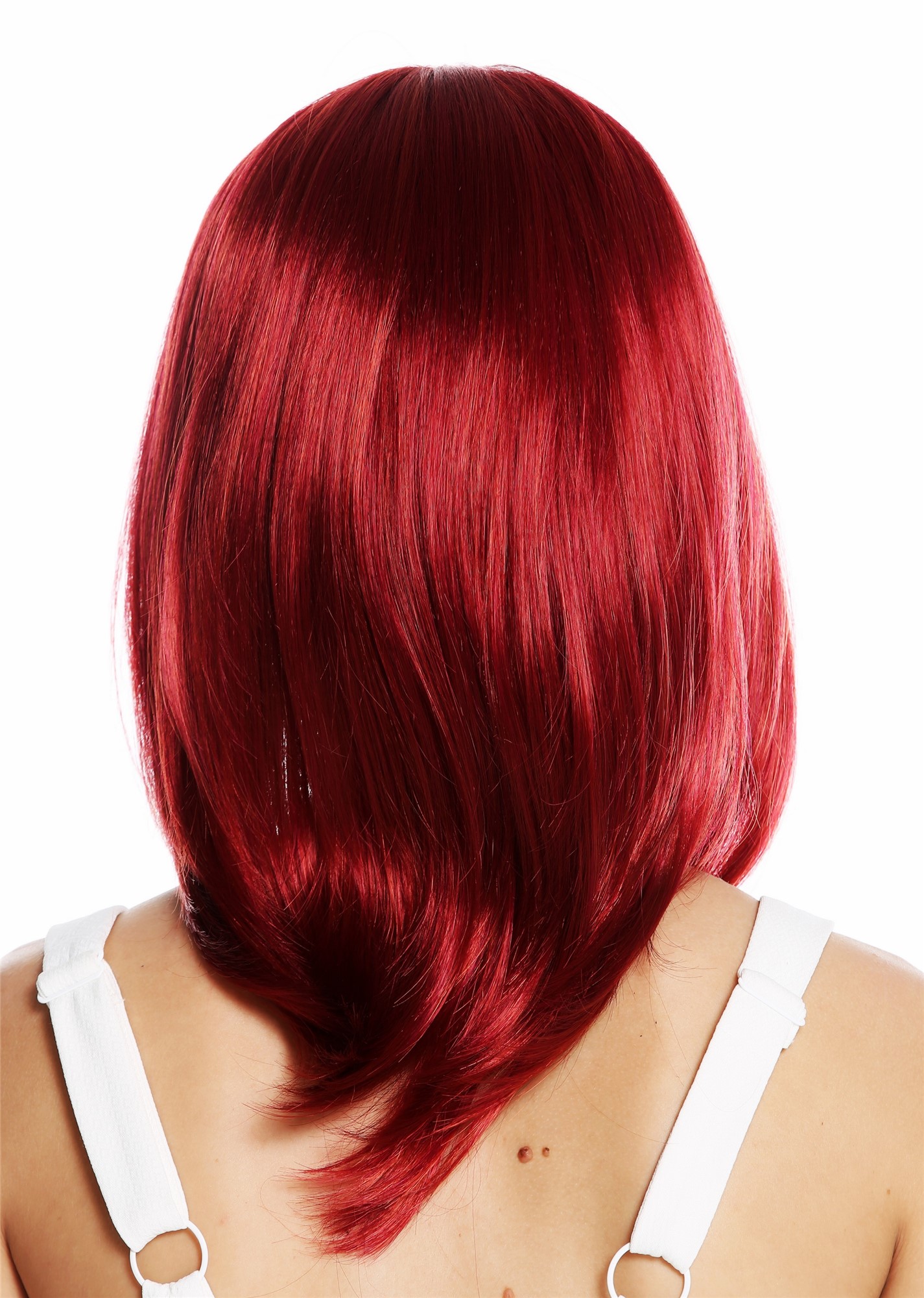 Women's wig shoulder length sleek straight longbob bangs fringe bright red VK-49, view 4, WIG ME UP: Your Perücken Online Shop Quality Wigs, Ladies, garnet red, straight, shoulder-length
