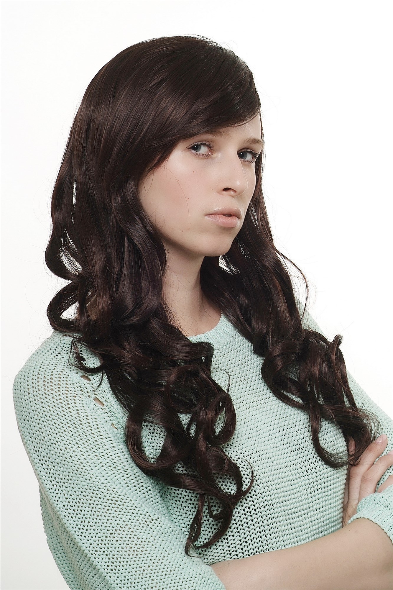 Lady wig long mahogany brown mix parting beautiful slight curls curled 3433, view 2, WIG ME UP: Your Perücken Online Shop Quality Wigs, Ladies, black-brown-mahogany brown, curled, long
