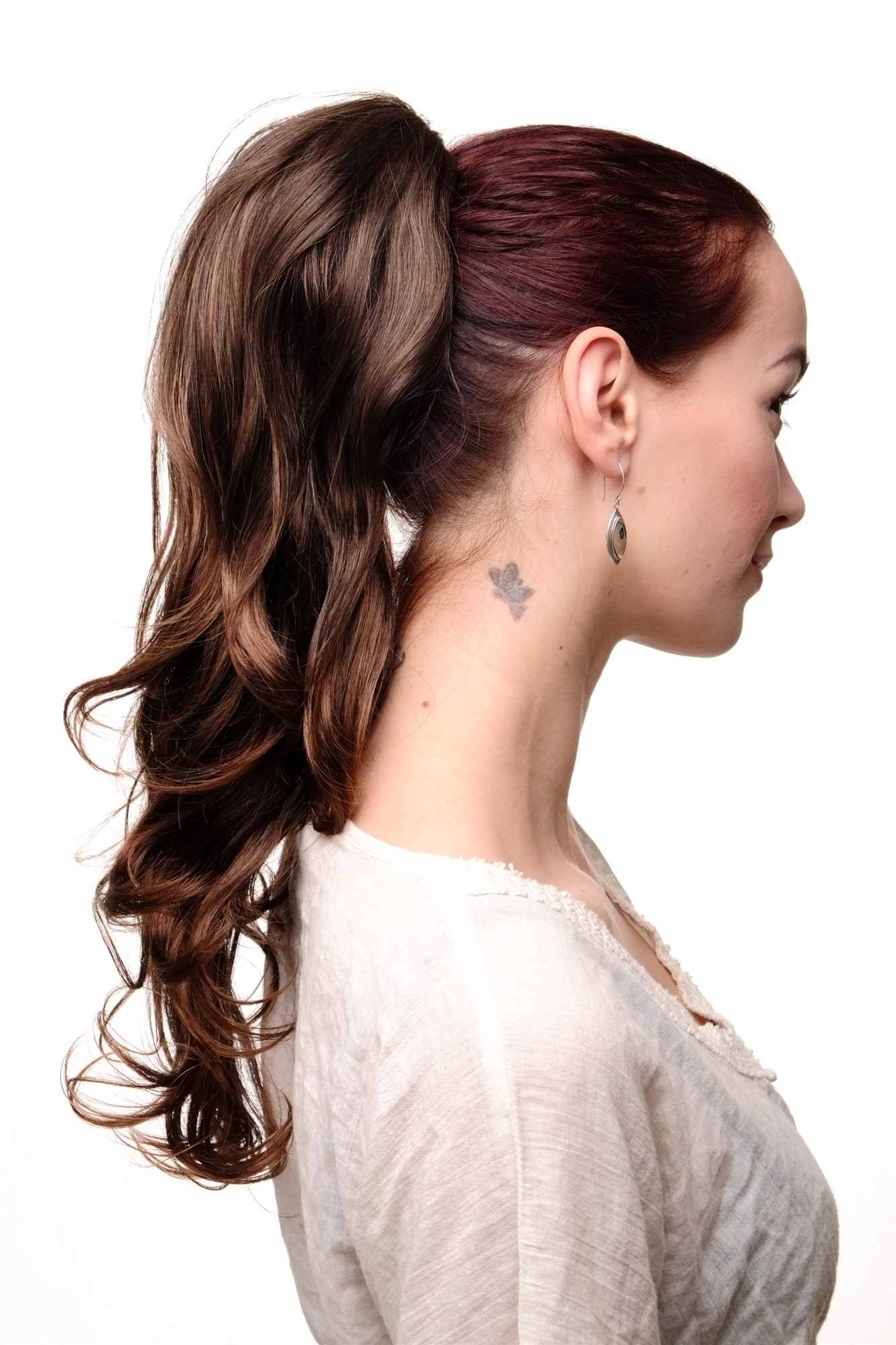 TYQ0154-4T30 Ponytail Hairpiece extension long wavy slightly curled claw clamp chestnut brown mix 20", front view, WIG ME UP: Your Perücken Online Shop Ponytails, brown mix, wavy, long
