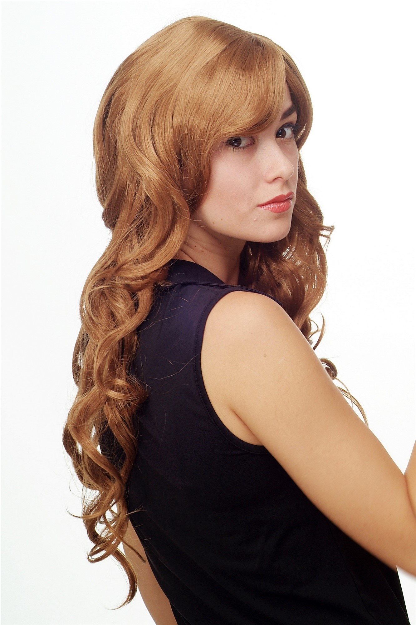 hochwertige Qualitätsperücken, Perücke lang wallendes Haar wellig leicht lockig Erdbeerblond 9204S-27, Ansicht 3, WIG ME UP: Ihr Perücken Online Shop lockige Tressen-Perücke mit Kopfhaut-Imitat Erdbeerblond lange Haare für Damen