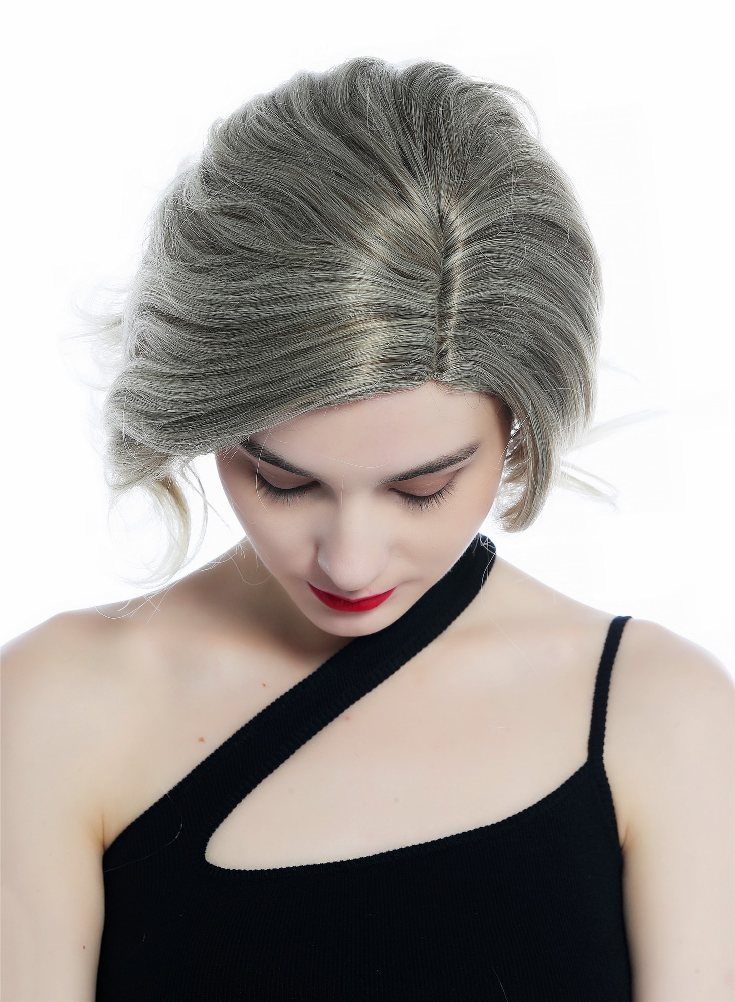 hochwertige Qualitätsperücken, Perücke kurz wild gewellt gescheitelt Scheitel Balayage Hellbraun Hellblond DW3334-10T613, Ansicht 5, WIG ME UP: Ihr Perücken Online Shop wellige Tressen-Perücke mit Kopfhaut-Imitat Matthellbraun mit pearlblonden Strähnen schulterlange Haare für Damen