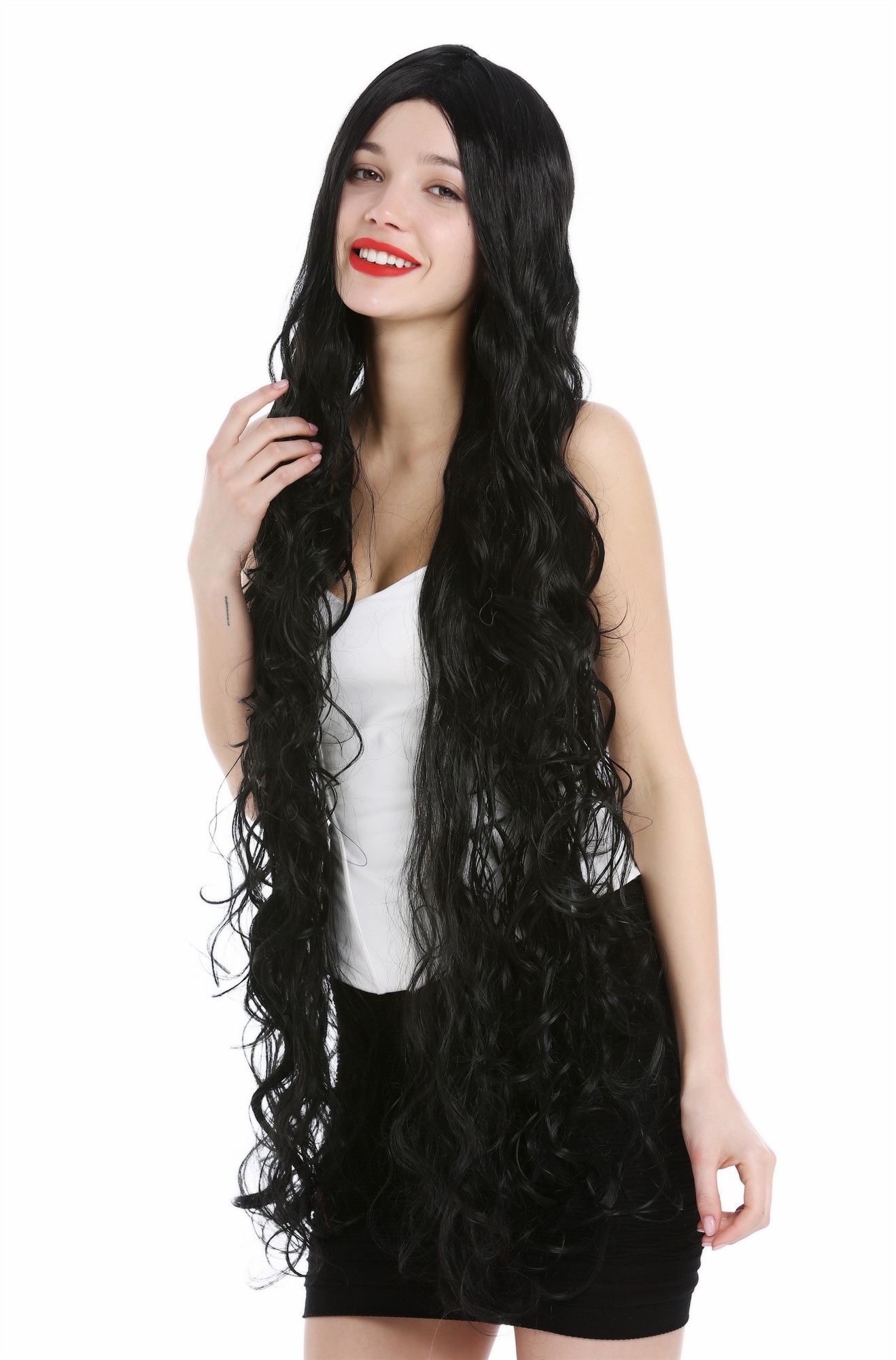 Lady wig extremely long wavy to slightly curled curls middle parting black VK-40, view 6, WIG ME UP: Your Perücken Online Shop Quality Wigs, Ladies, velvet black, wavy, very long