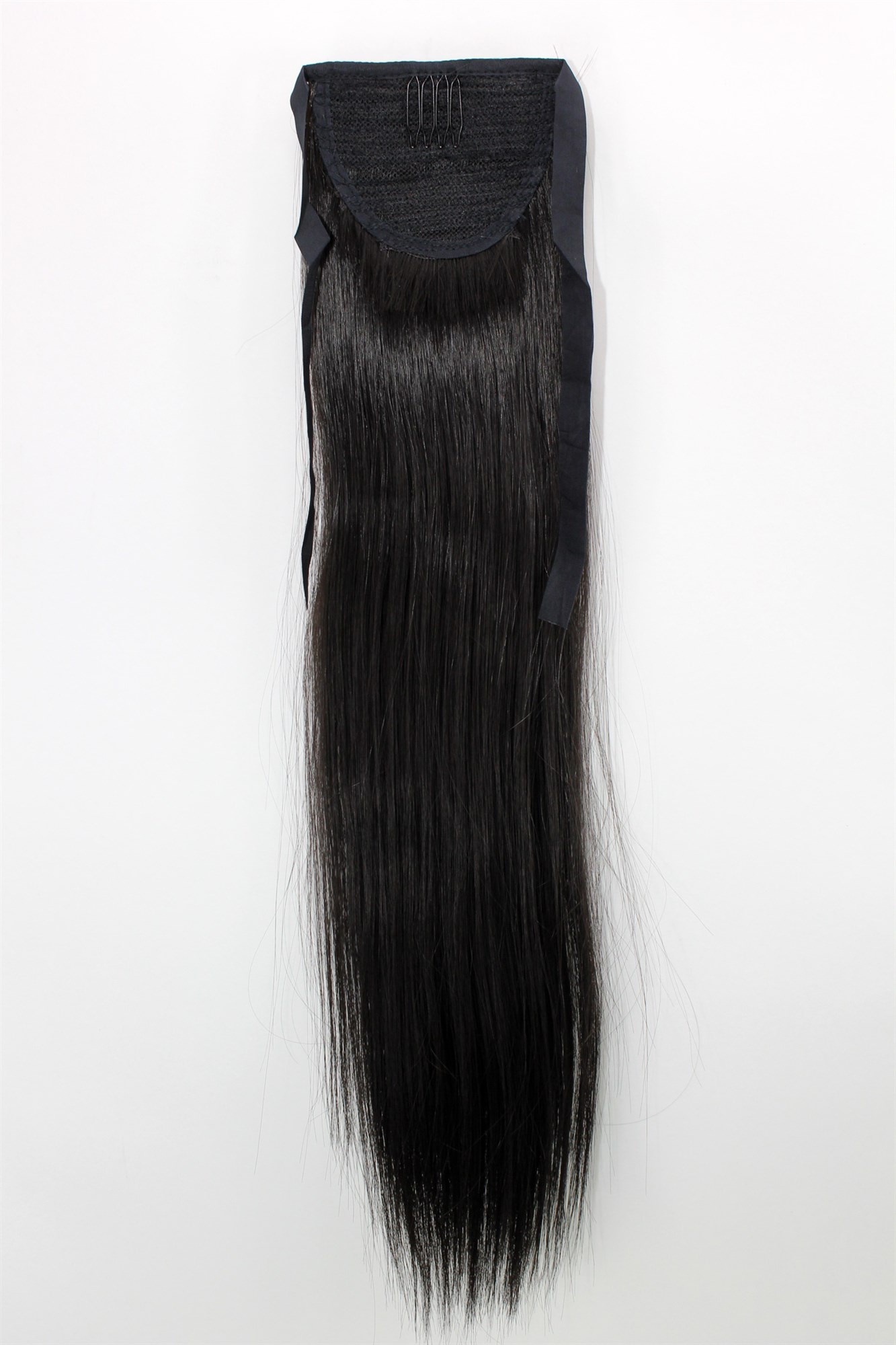 YZF-TS18-2 Hairpiece Pontail Pigtail extension slim light straight comb and ribbon medium black 18", view 2, WIG ME UP: Your Perücken Online Shop Ponytails, black-brown, straight, shoulder-length