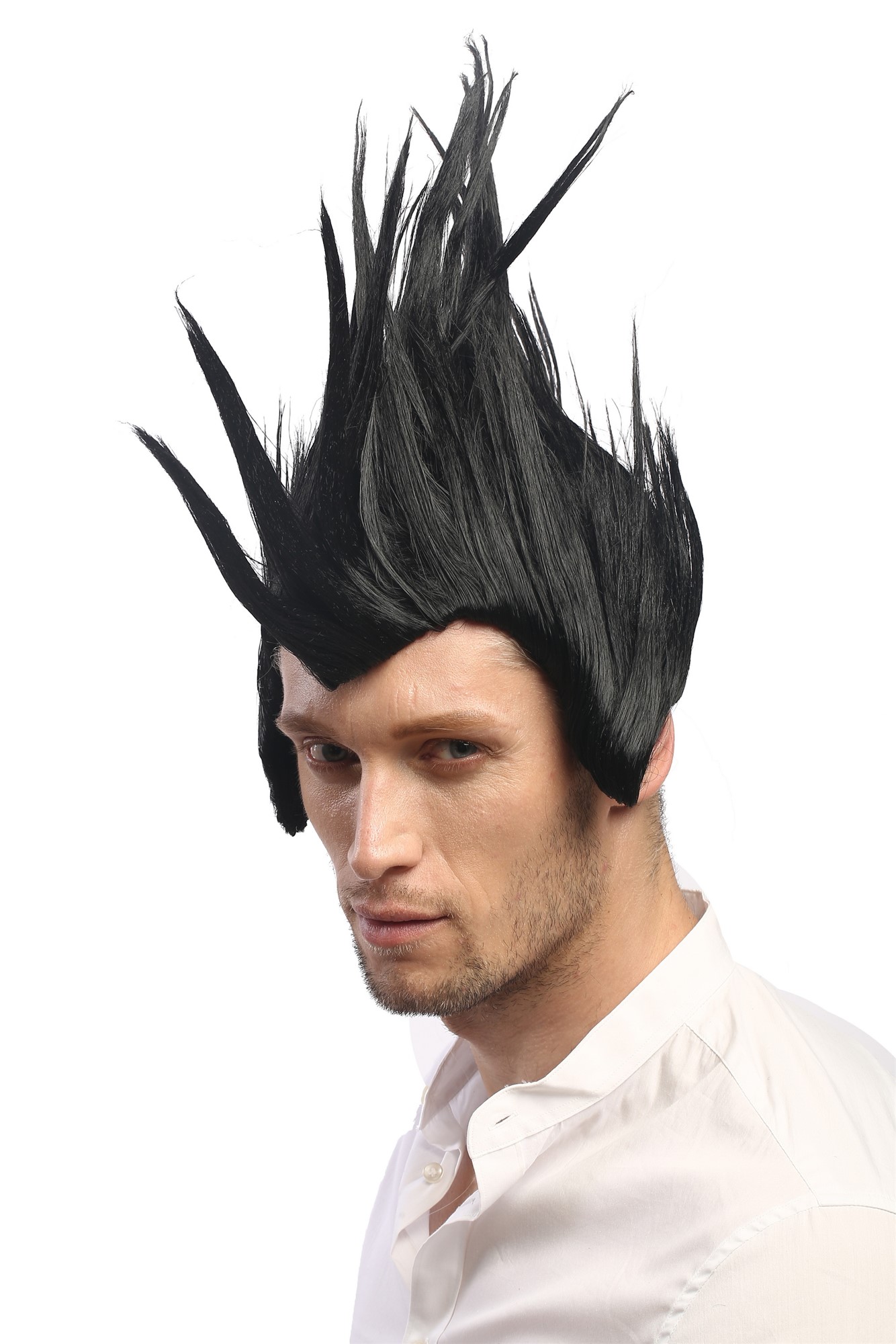 günstige Party Perücke, Perücke Fasching Punk Iro Schwarz 2625-P103, Vorderansicht, WIG ME UP: Ihr Perücken Online Shop glatte Party Perücke Schwarz schulterlange Haare für Herren