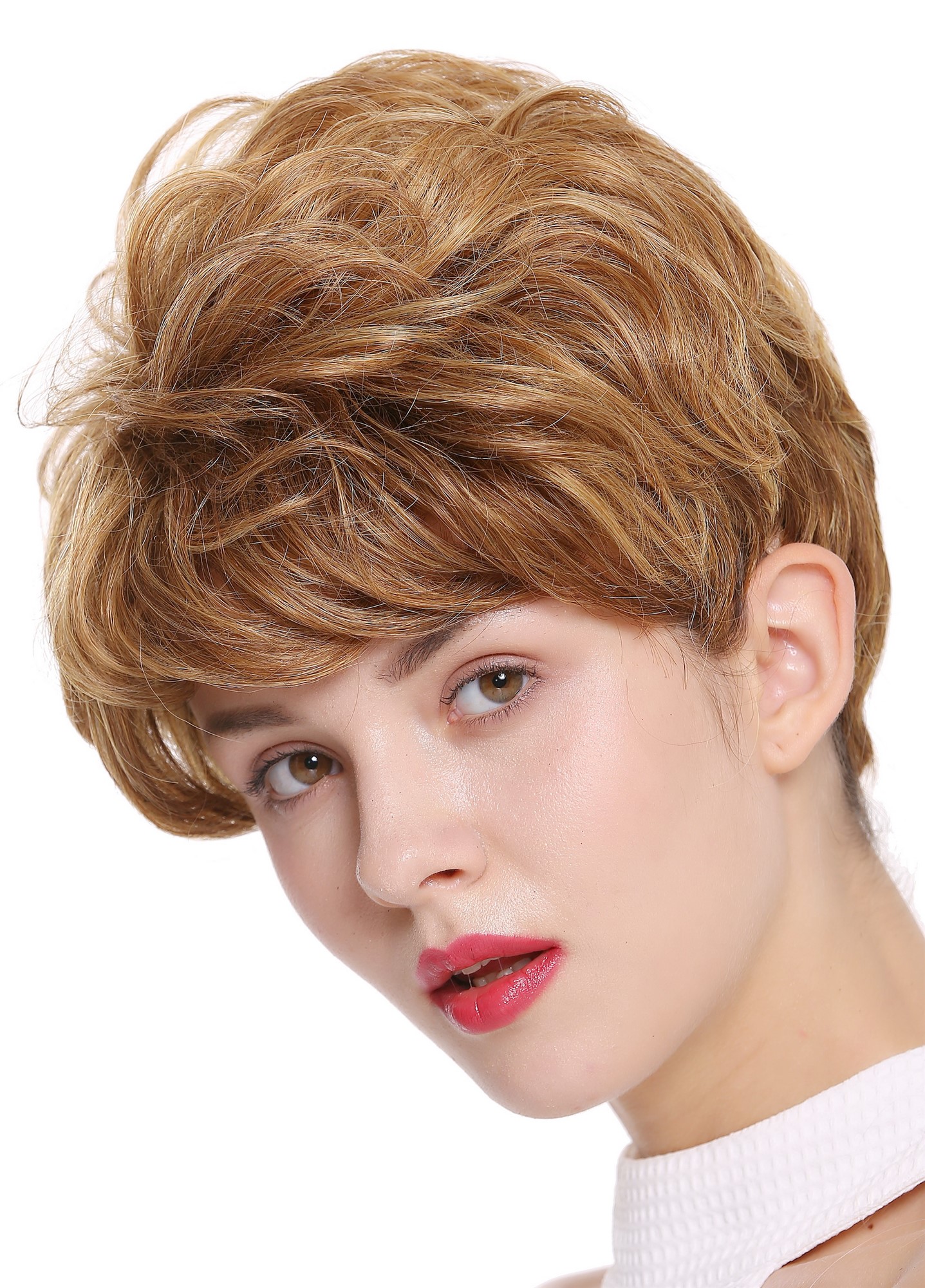 hochwertige Qualitätsperücken, Perücke kurz voluminös wellig Dunkelblond DW-2700-DX2216, Ansicht 3, WIG ME UP: Ihr Perücken Online Shop wellige Tressen-Perücke Rotblond-Goldblond-Rehbraun kurze Haare für Damen