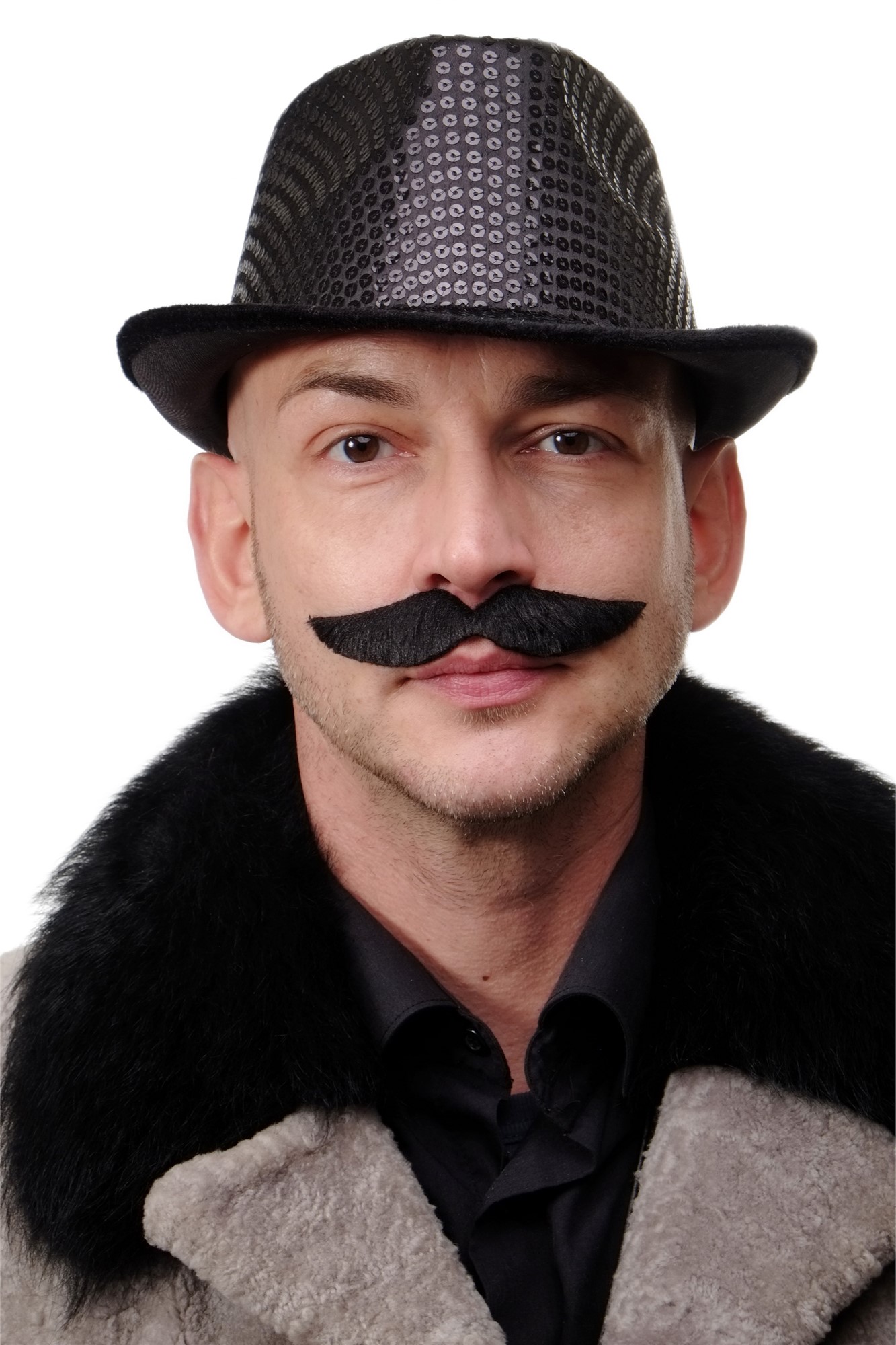Fake beard black mustache circus director 1920's freak show carnival MM-63, front view, WIG ME UP: Your Perücken Online Shop Party Wig, Men, Black