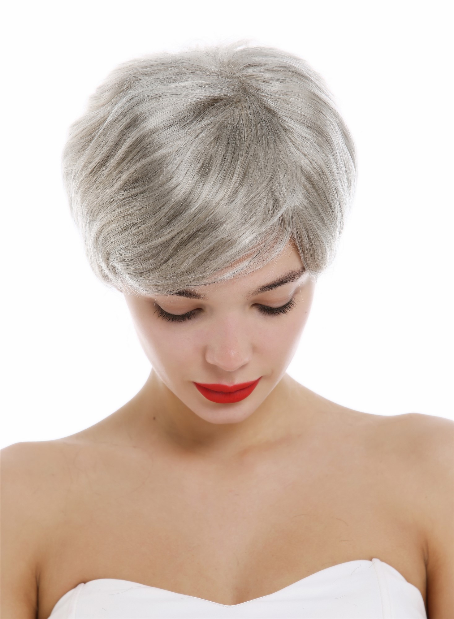 Quality Wigs, Ladies, silver-gray-black mix, straight, short