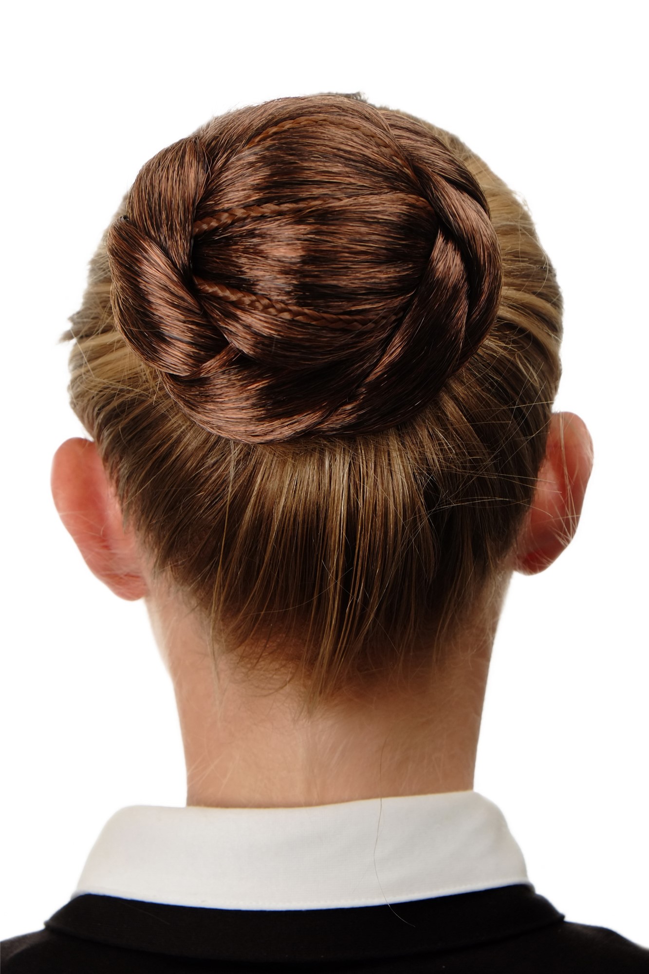 Dutt Haarknoten aufwendig geflochten Braun-Mix N672-4T30, Vorderansicht, WIG ME UP: Ihr Perücken Online Shop geflochtener Dutt Haarteil Dunkelbraun-Kupferbraun-Mix