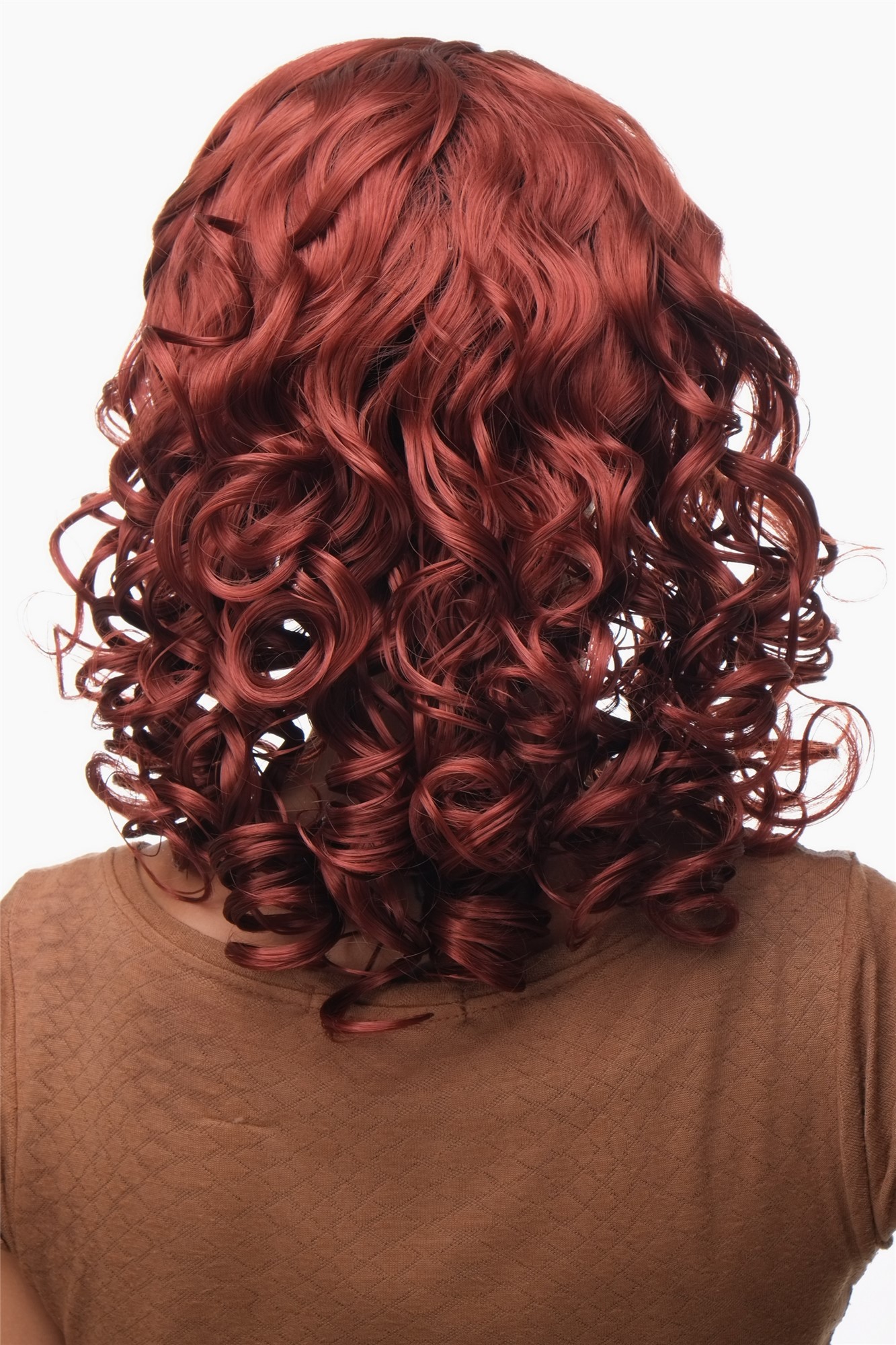 hochwertige Qualitätsperücken, Perücke Stirnband Kupferrot Locken Schulterlang BRO-704-350, Ansicht 3, WIG ME UP: Ihr Perücken Online Shop lockige Tressen-Perücke mit Stirnband Kupferrot schulterlange Haare für Damen